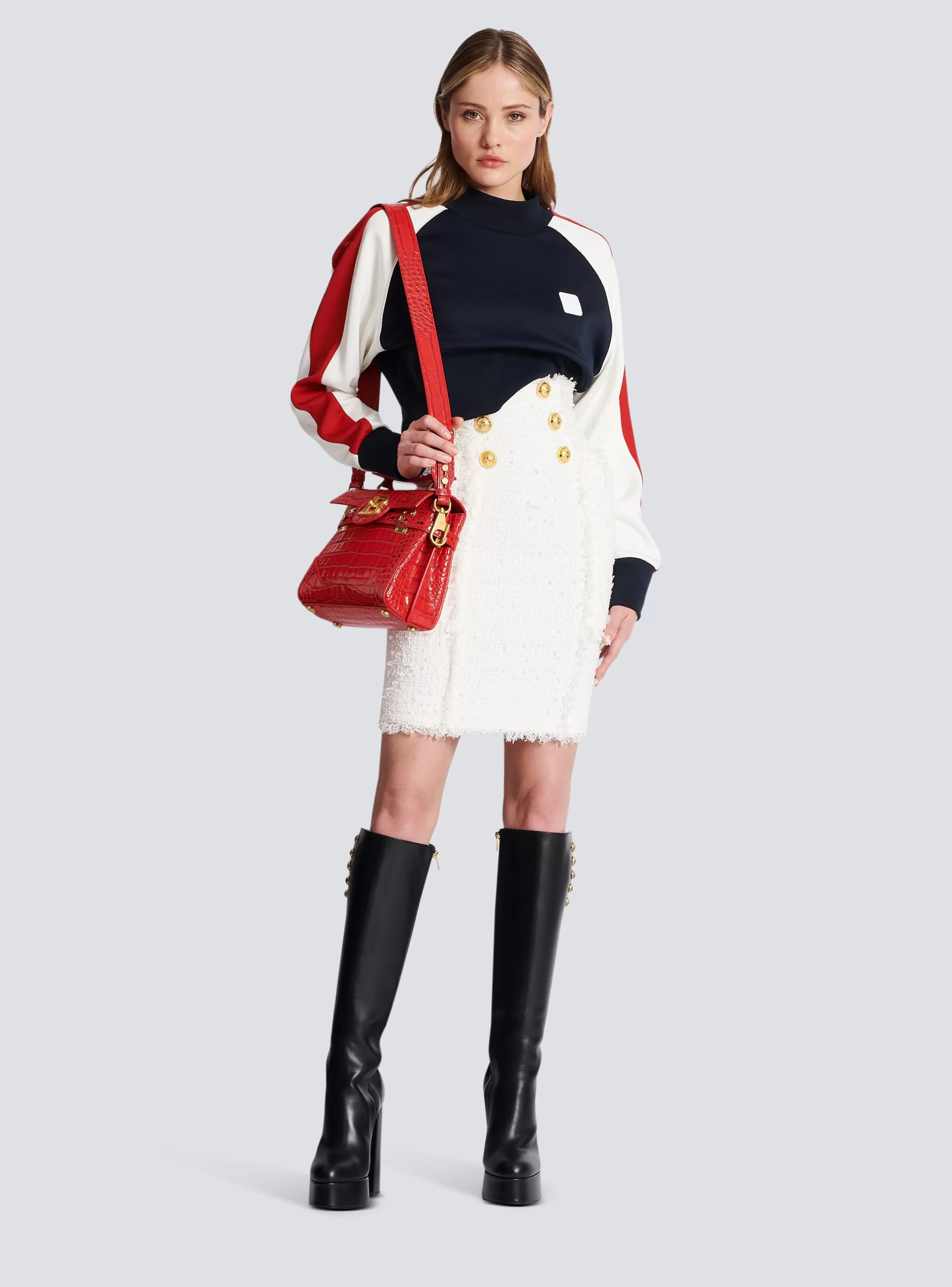 Balmain Gonne-Tweed Pencil Skirt white