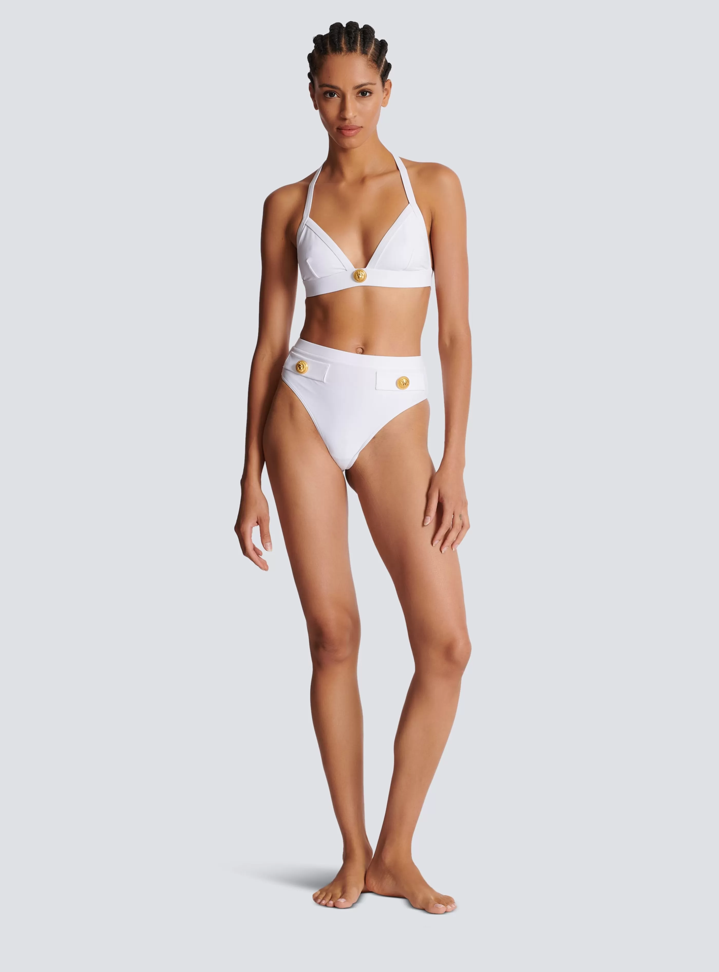 Balmain Costumi Da Bagno-Two-piece Swimming Costume With Buttons white