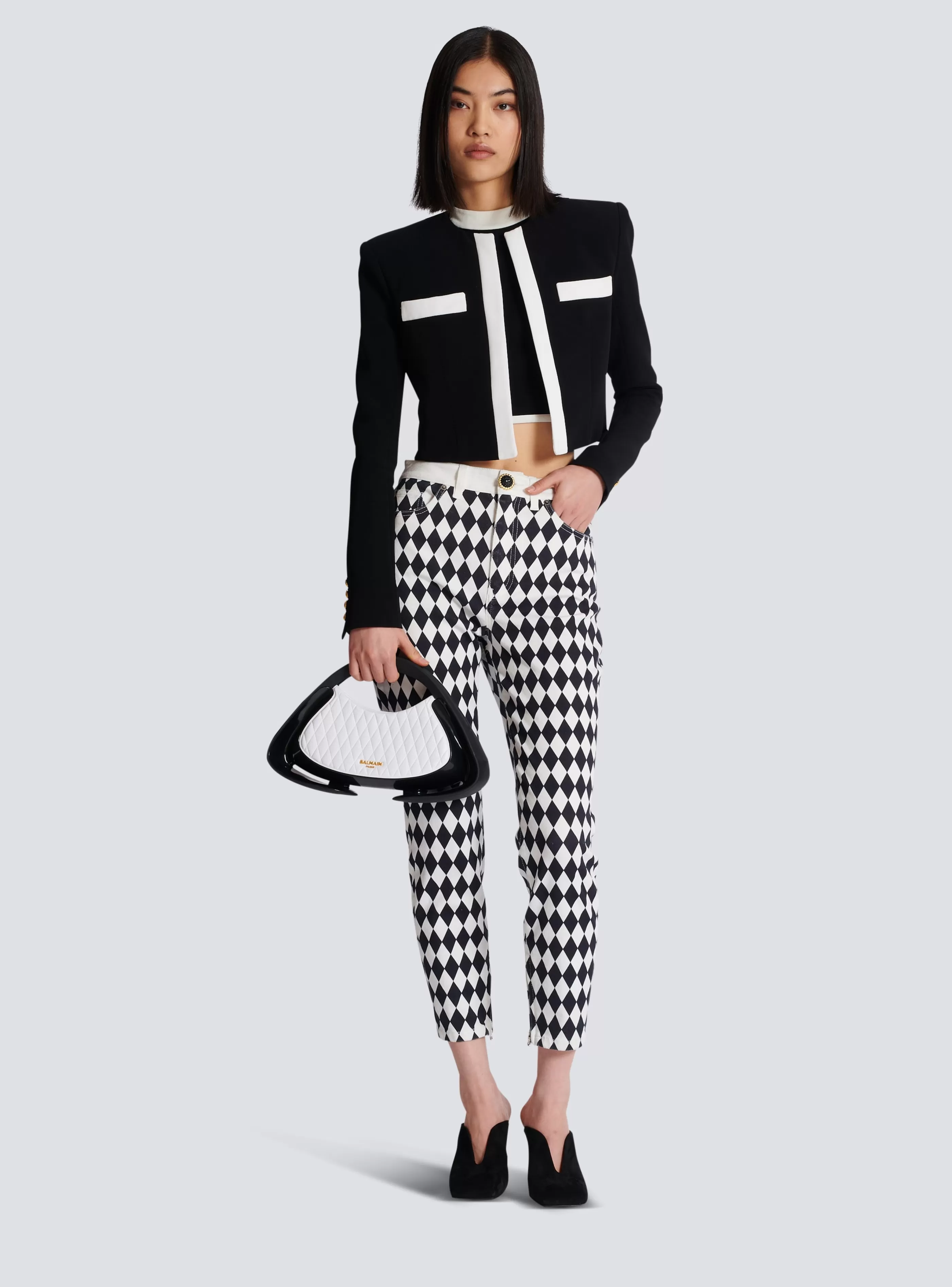 Balmain Giacche E Blazer-Two-tone Crepe Spencer Jacket black