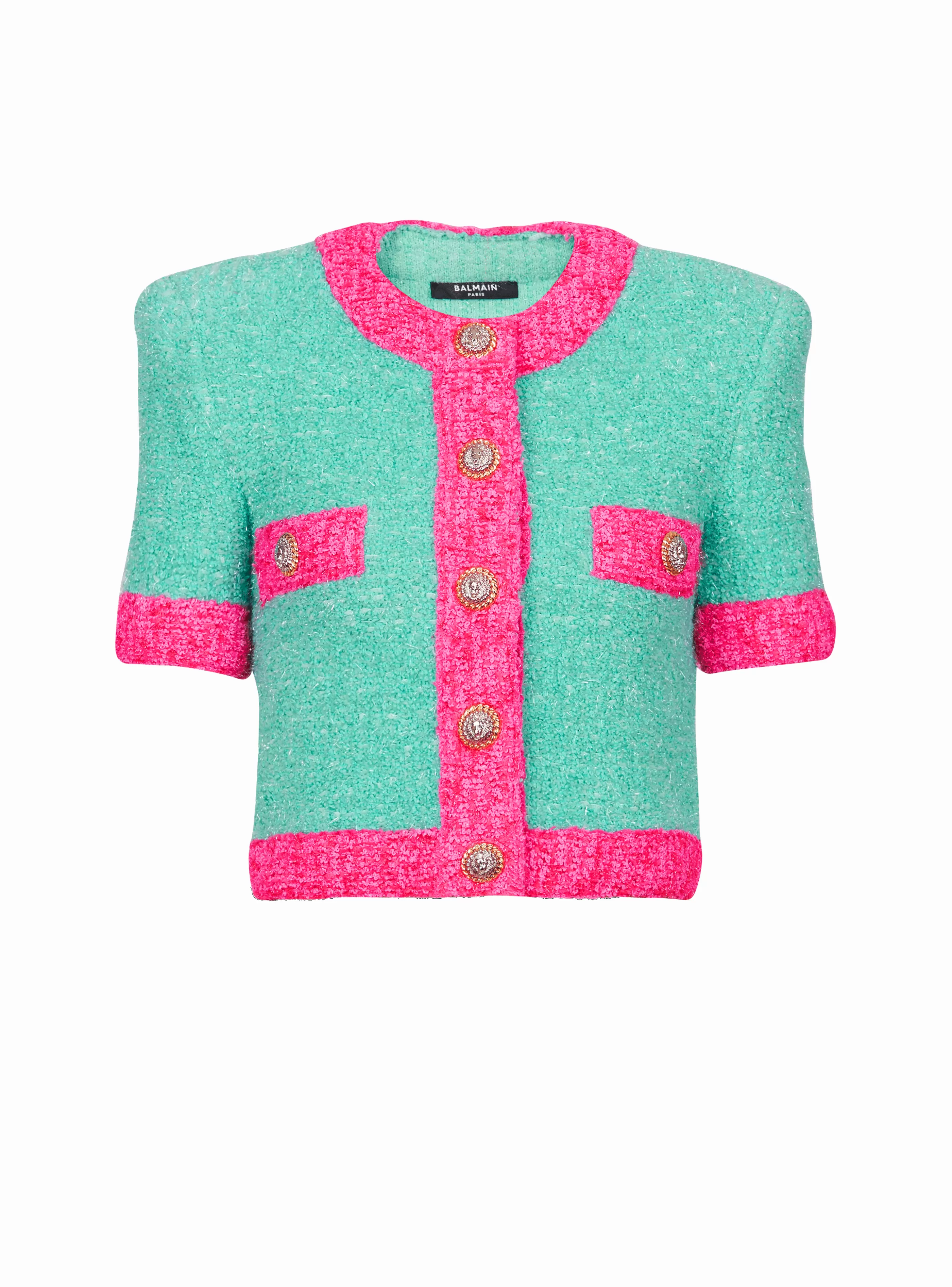 Balmain Maglieria-Two-tone Cropped Knit Cardigan multicolor