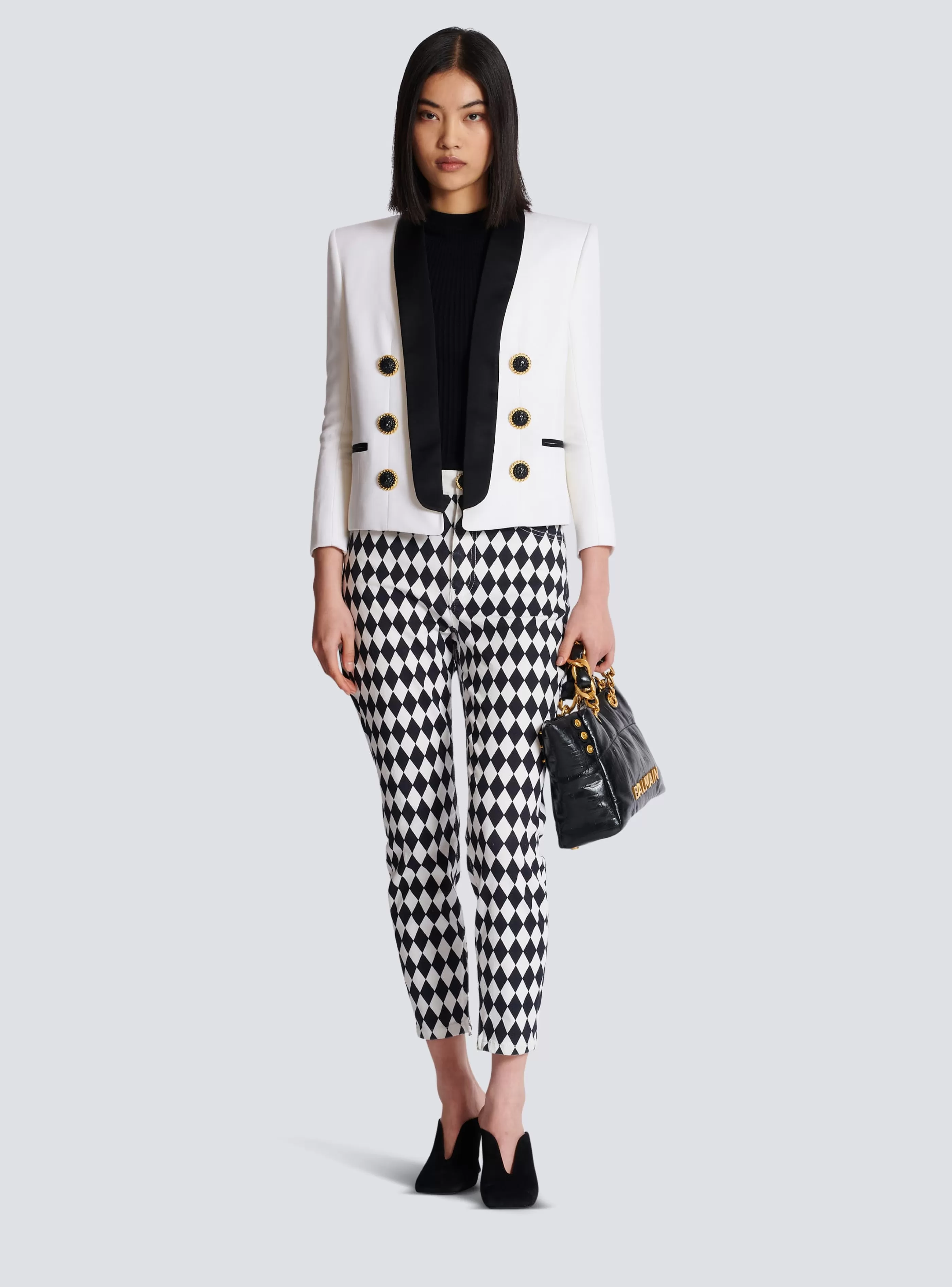 Balmain Giacche E Blazer-Two-tone Edge-to-edge Jacket With 6 Buttons white