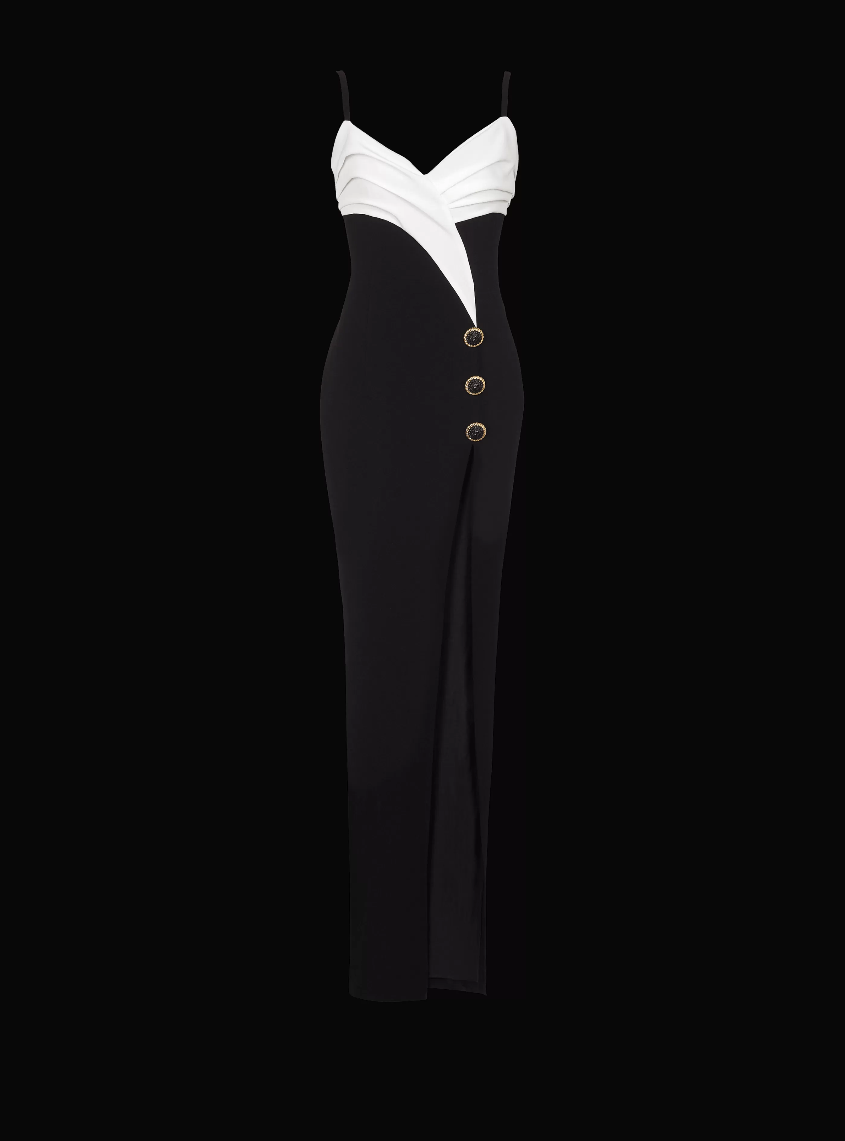Balmain Abiti-Two-tone Long Crepe Dress With Leg Slit black
