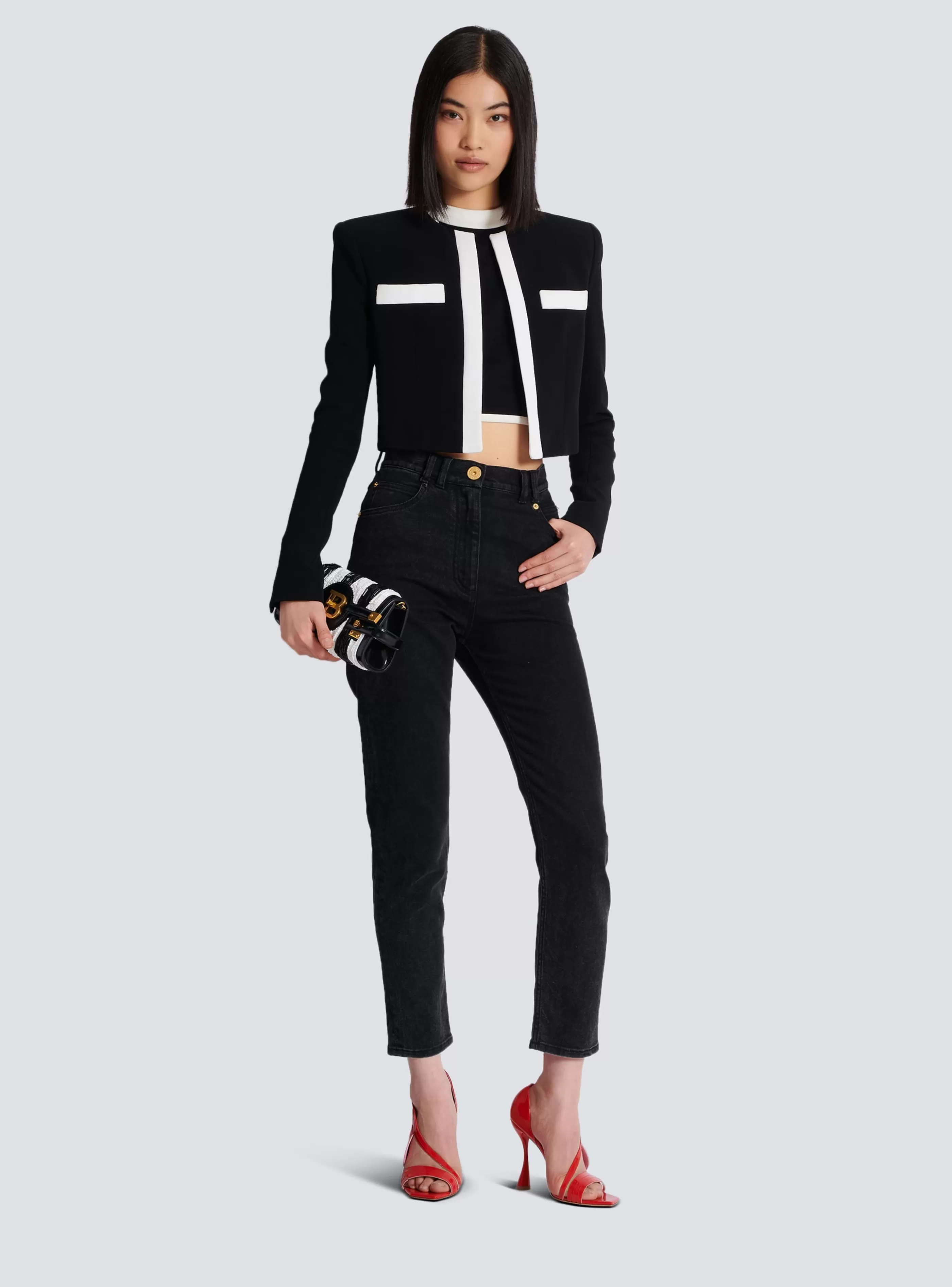 Balmain Top E Camicie-Two-tone Top black