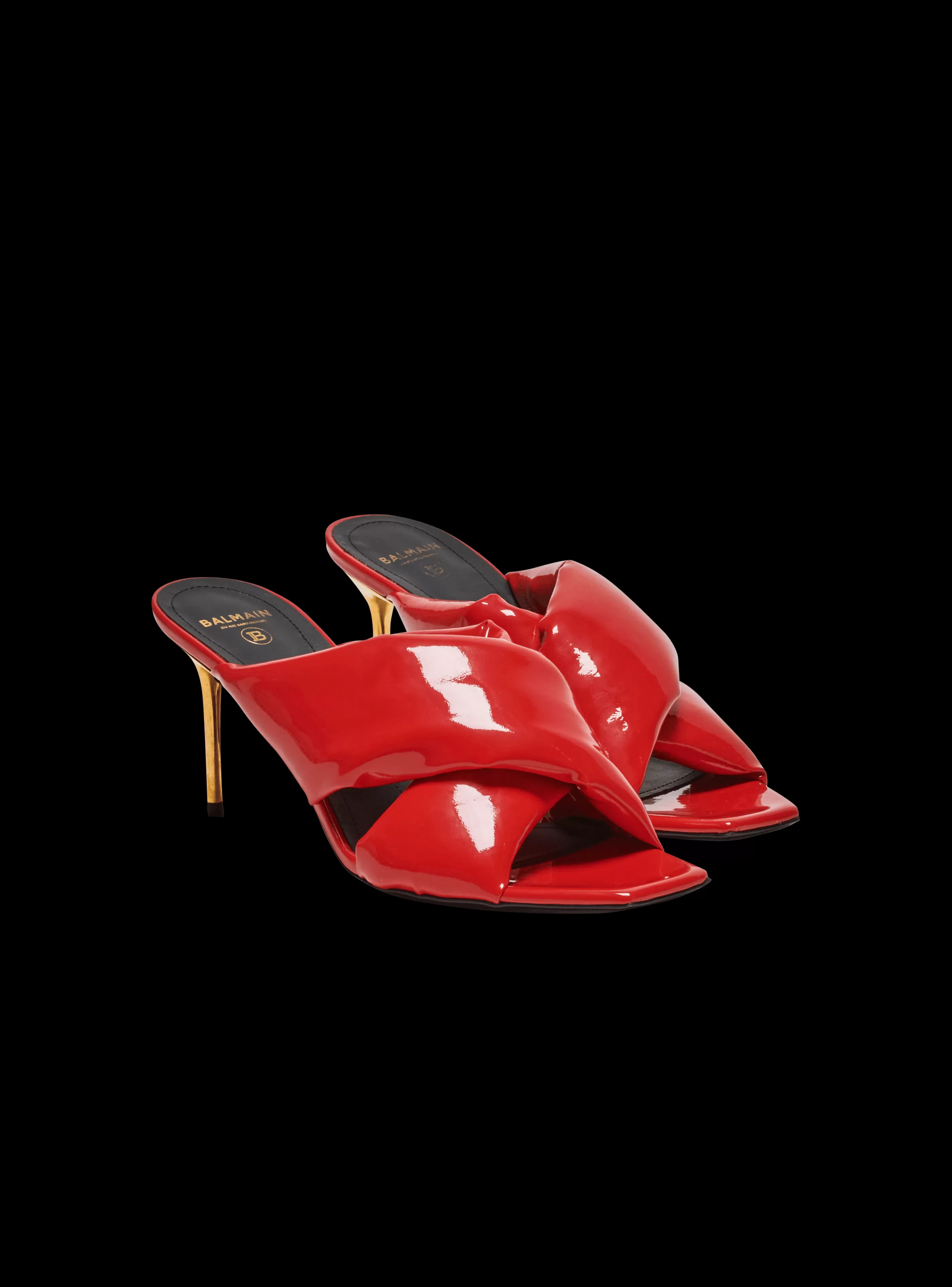 Balmain Scarpe Col Tacco Alto-Uma Mules In Patent Leather red