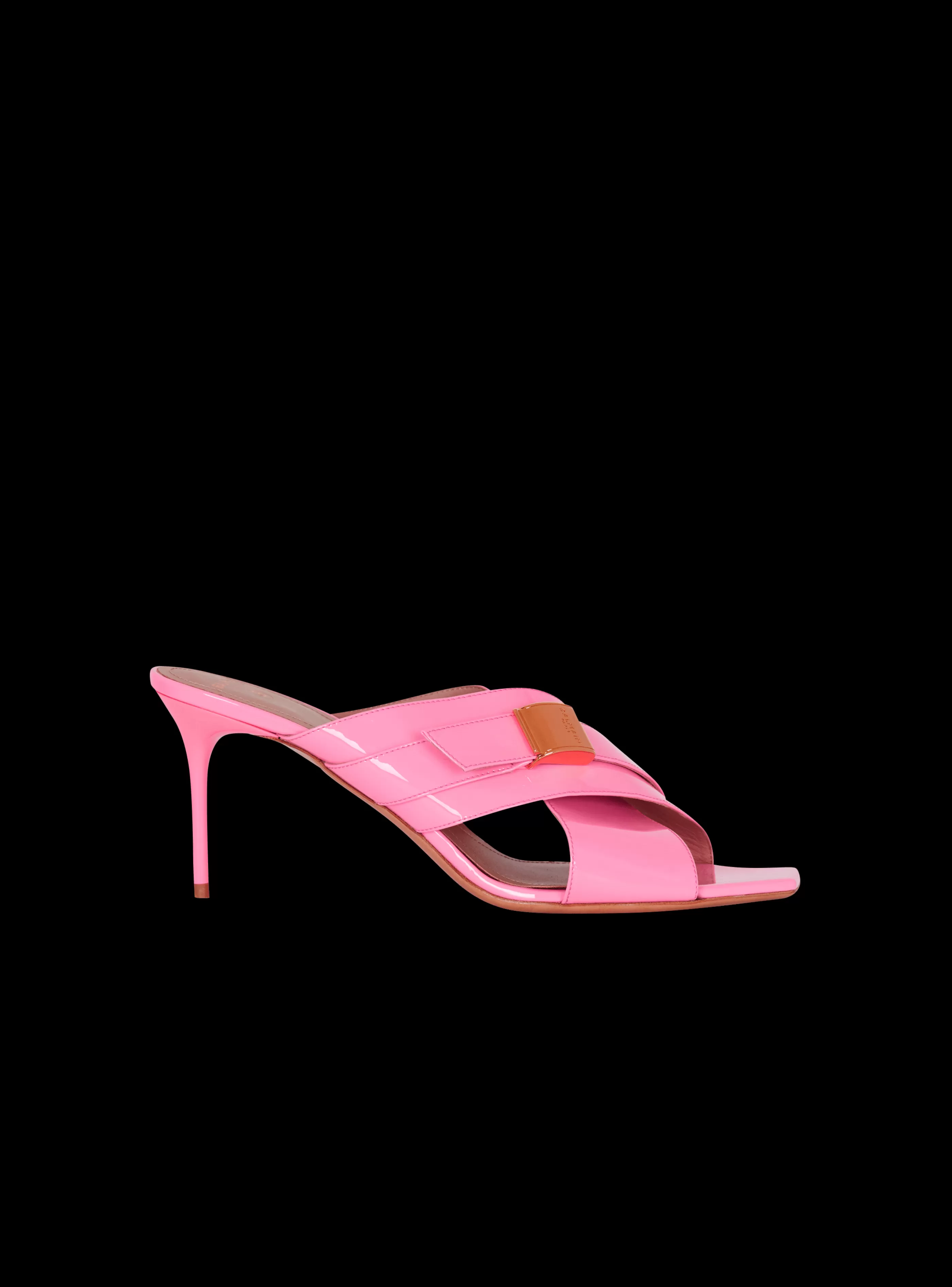 Balmain Scarpe Col Tacco Alto-Uma Mules In Patent Leather pink