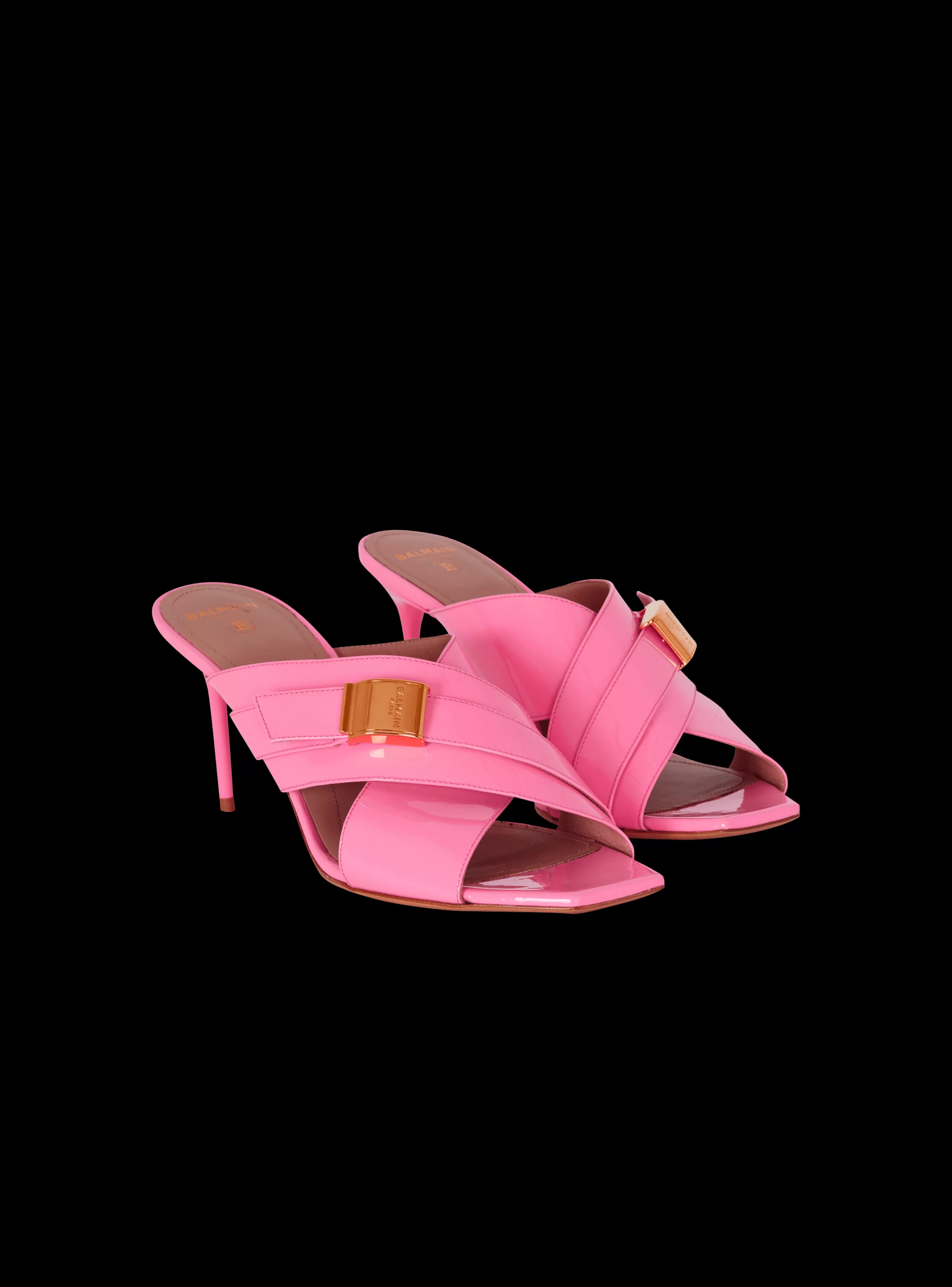 Balmain Scarpe Col Tacco Alto-Uma Mules In Patent Leather pink