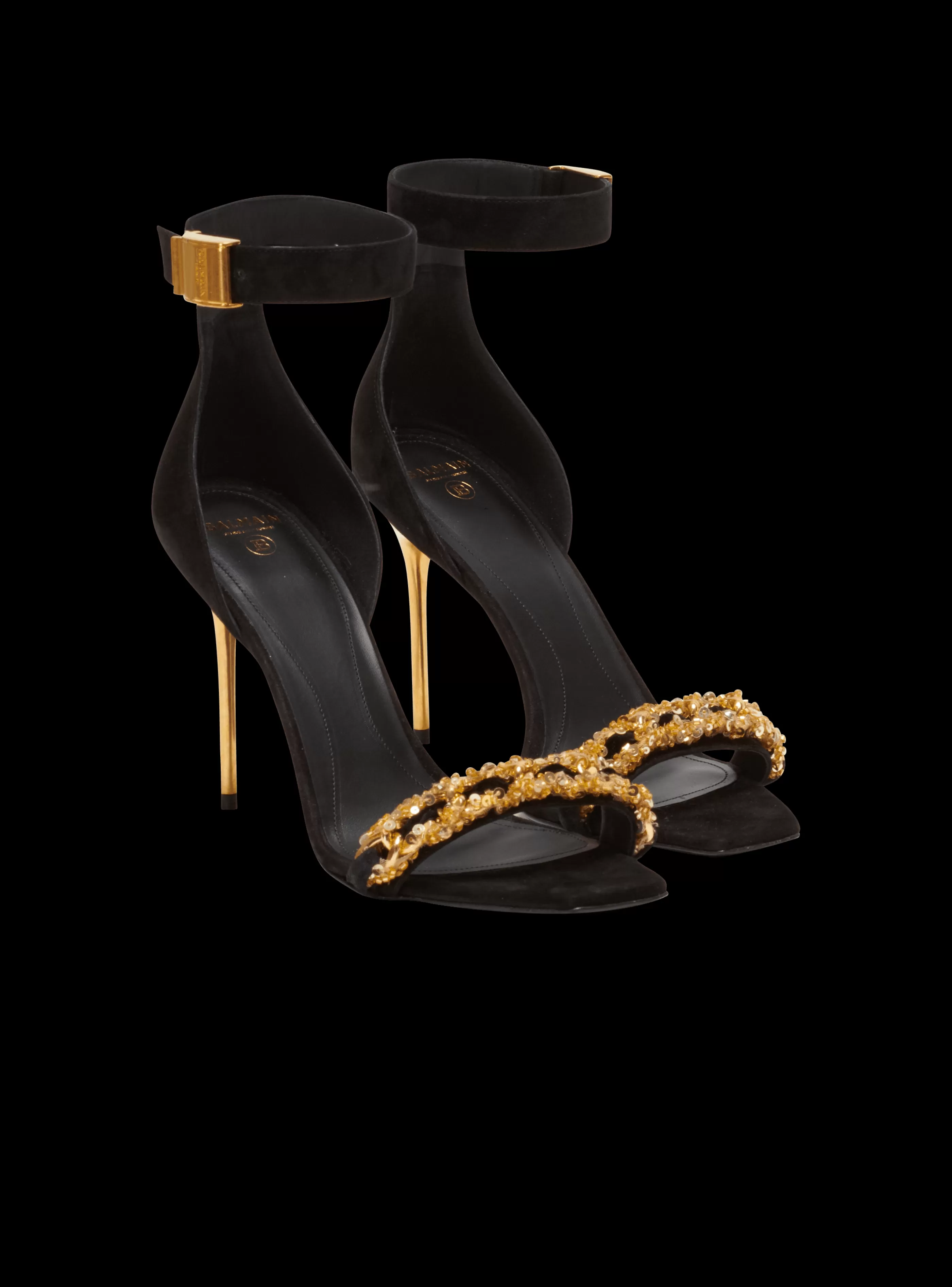 Balmain Scarpe Col Tacco Alto-Uma Suede And Chain Sandals black