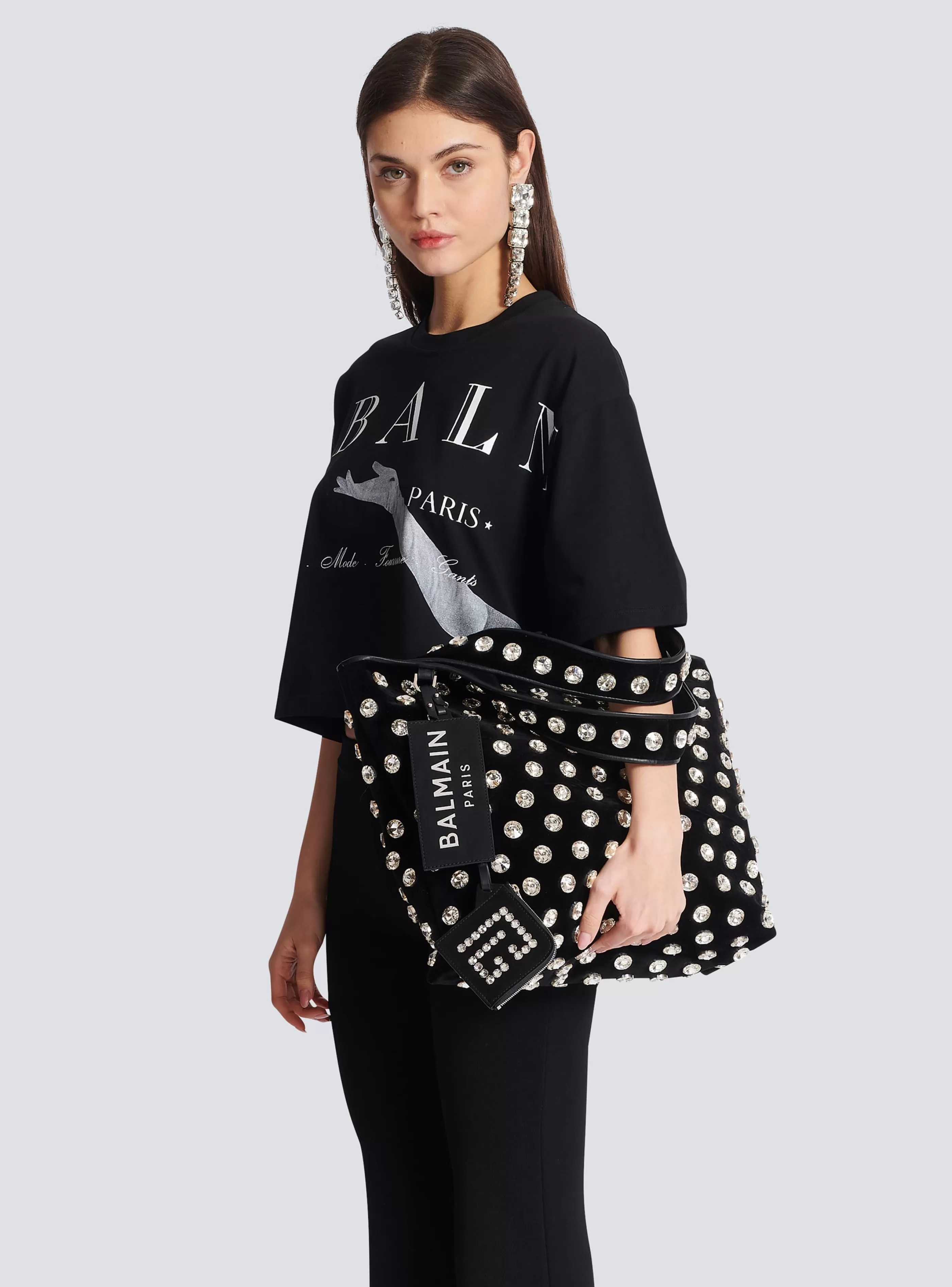 Balmain Shopper | Borse-Velvet And Crystal Grocery Bag black