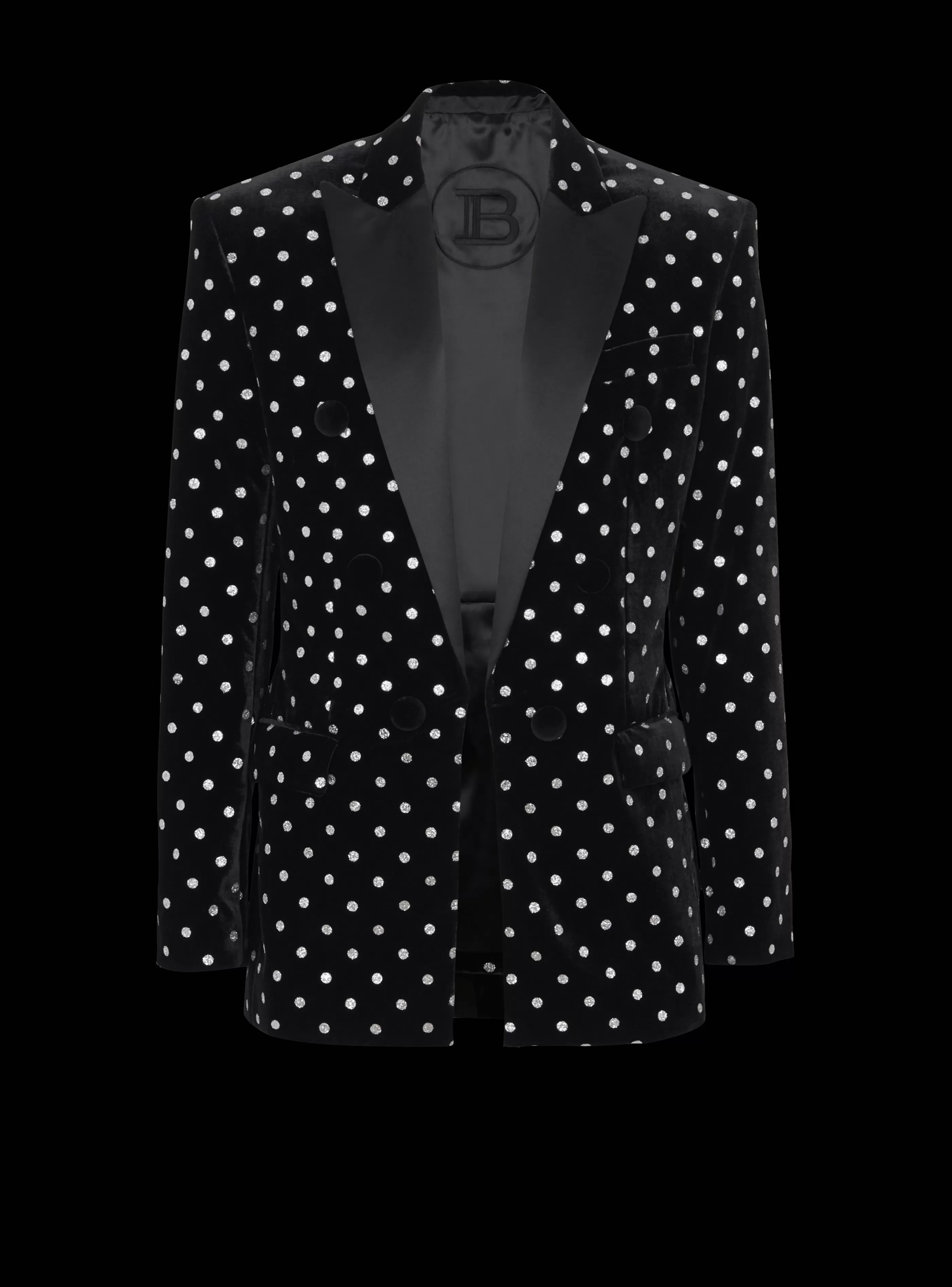 Balmain Giacche E Blazers-Velvet Jacket With Glitter Dots silver