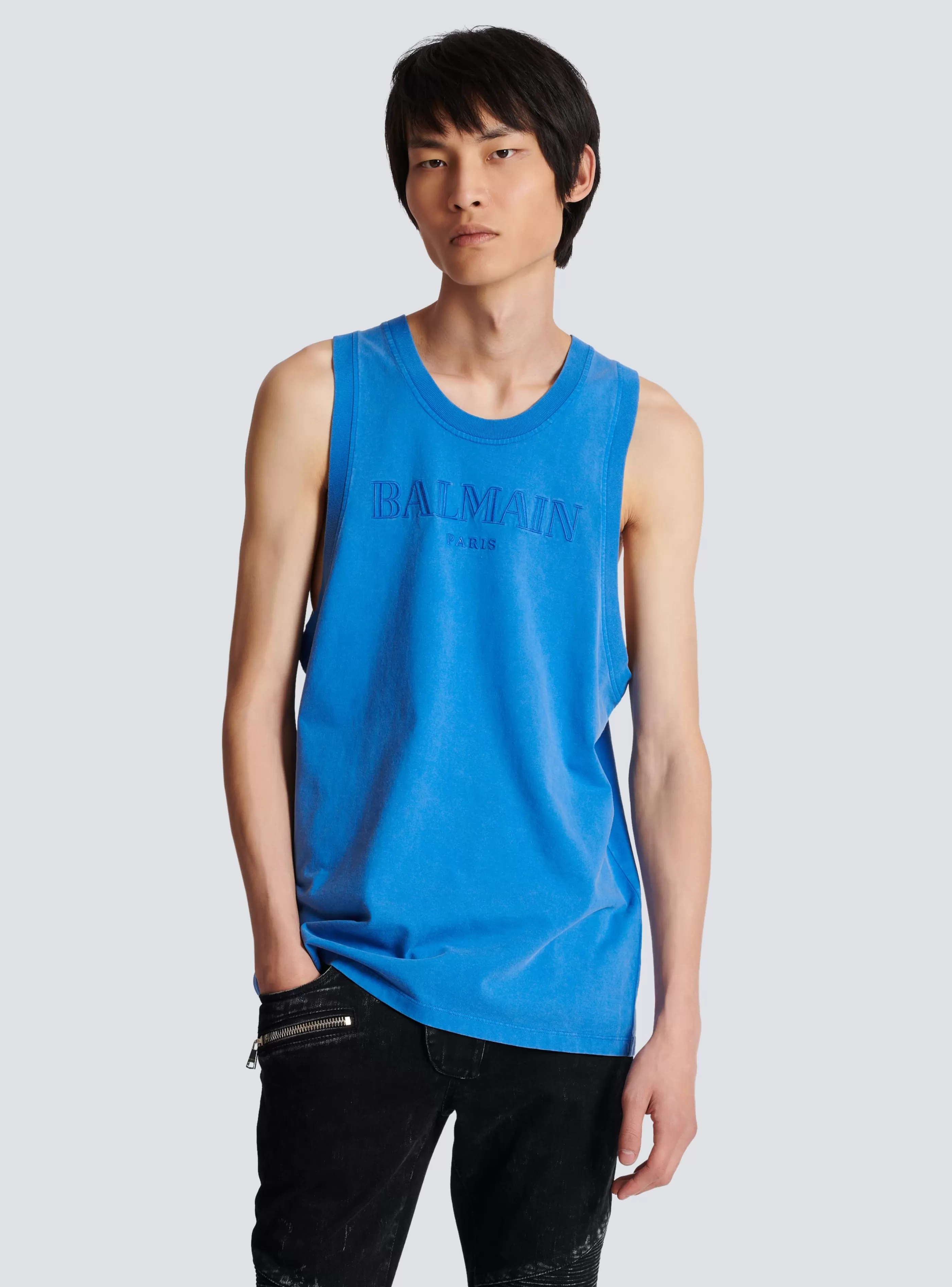 Balmain Abbigliamento Sportivo | T-Shirts-Vintage Embroidered Tank Top navy