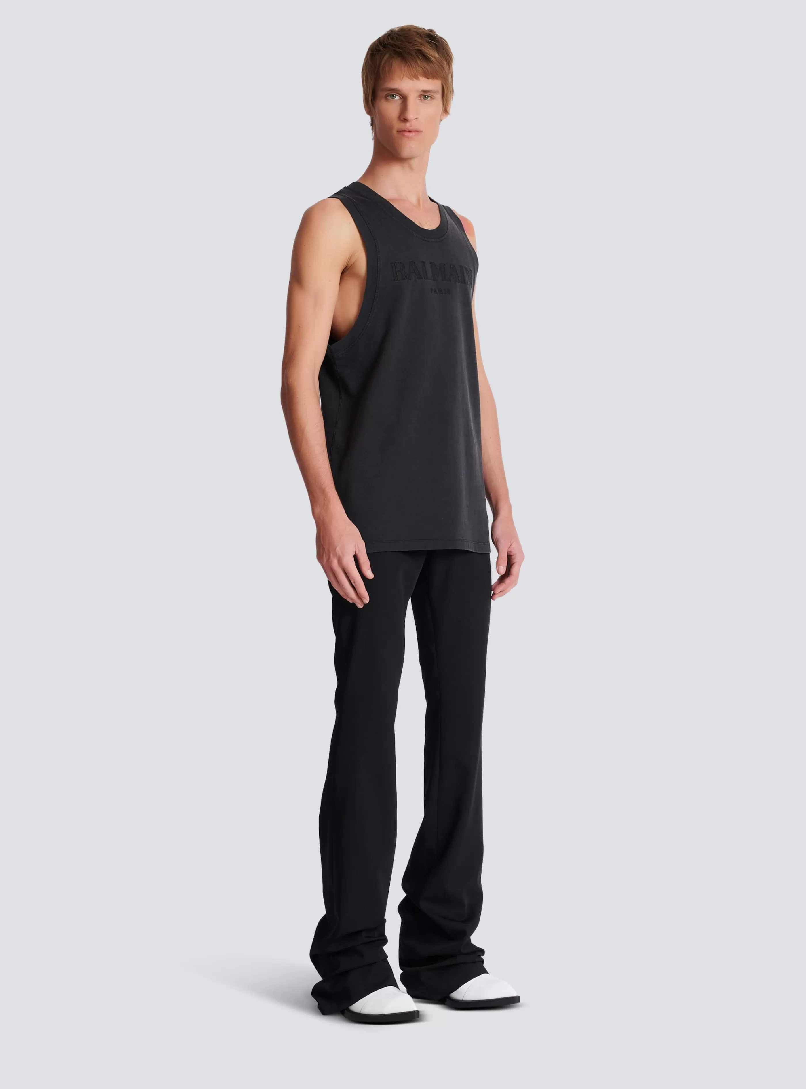 Balmain Abbigliamento Sportivo | T-Shirts-Vintage Embroidered Tank Top grey
