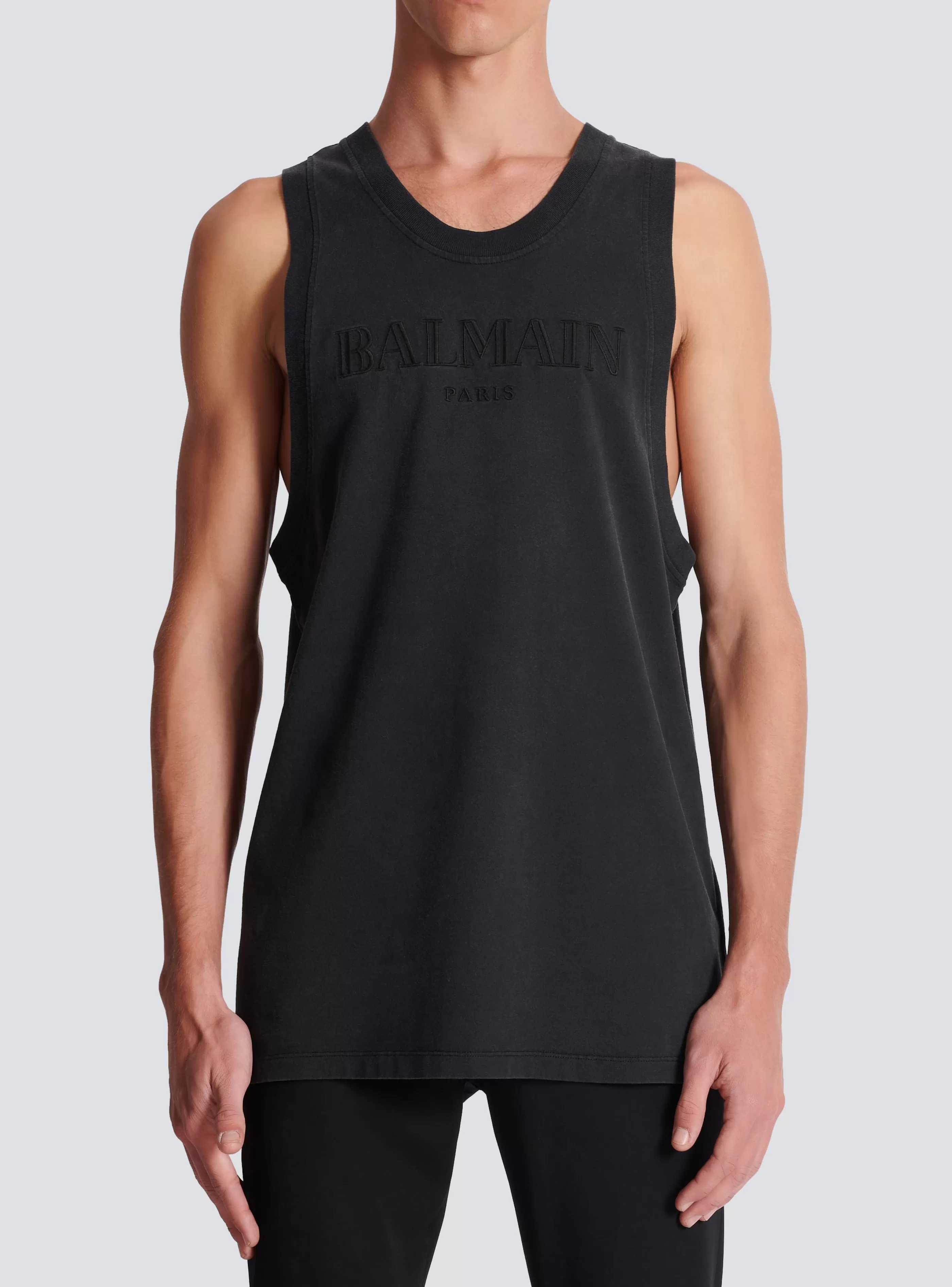 Balmain Abbigliamento Sportivo | T-Shirts-Vintage Embroidered Tank Top grey