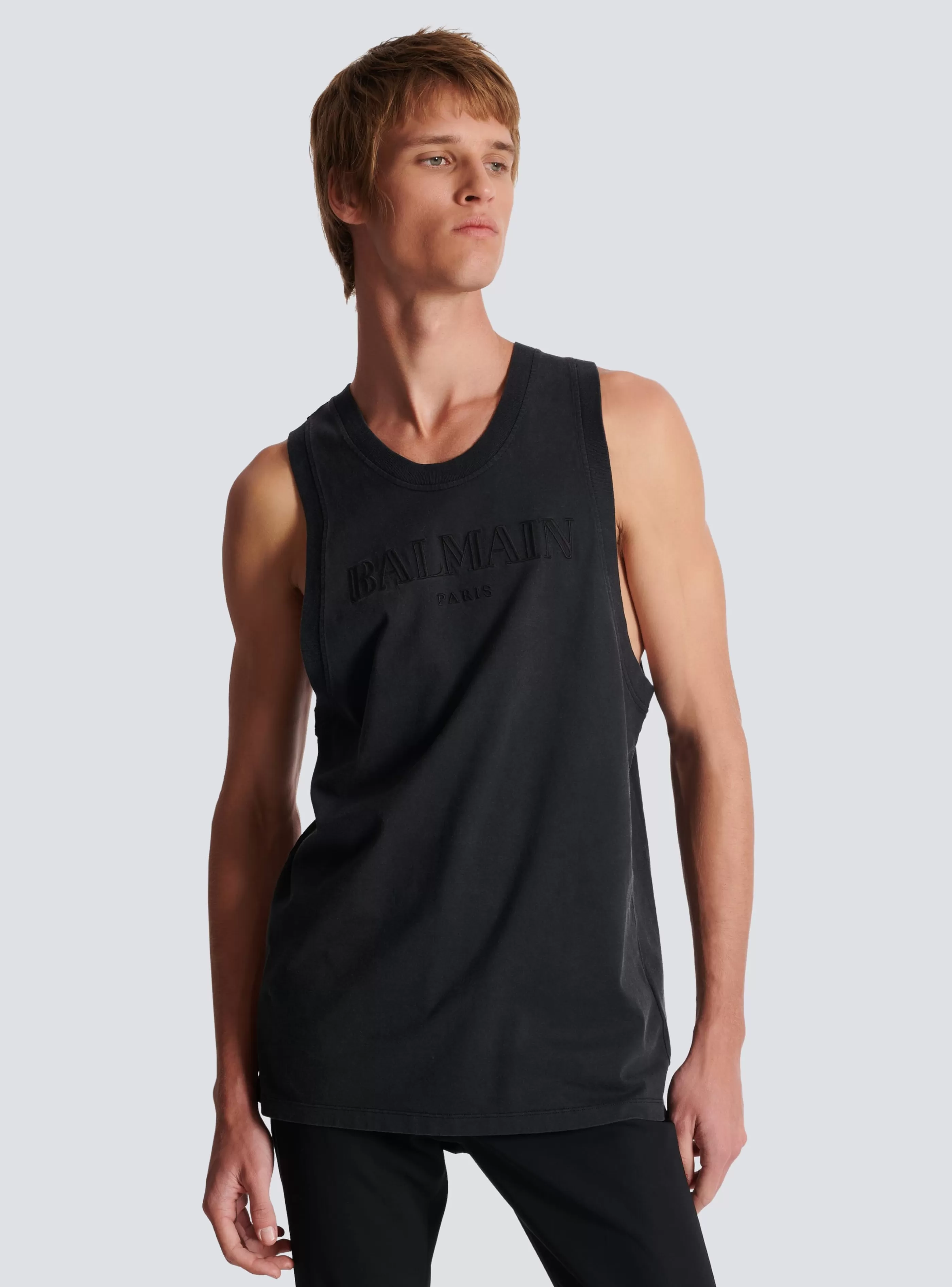 Balmain Abbigliamento Sportivo | T-Shirts-Vintage Embroidered Tank Top grey