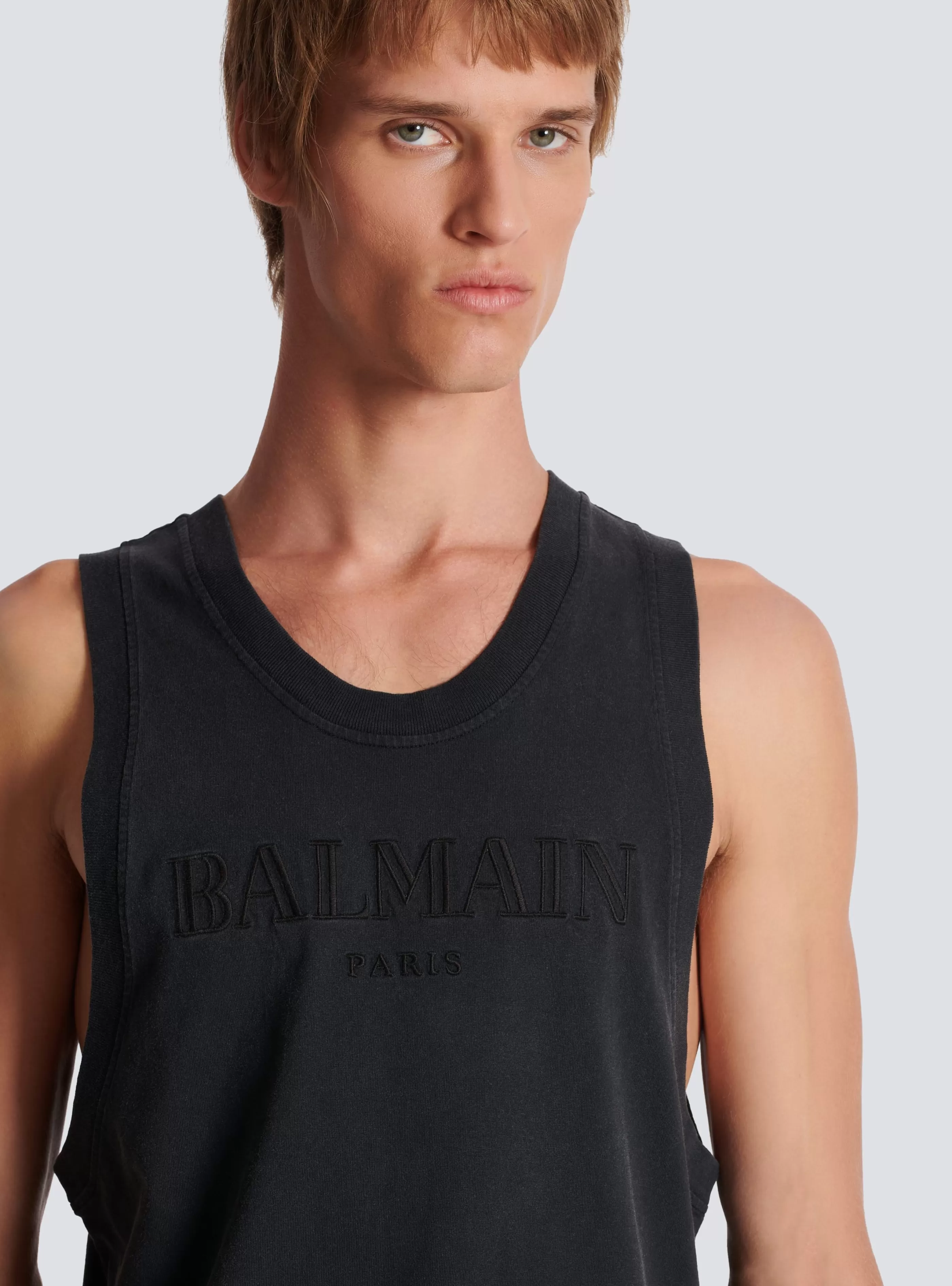 Balmain Abbigliamento Sportivo | T-Shirts-Vintage Embroidered Tank Top grey