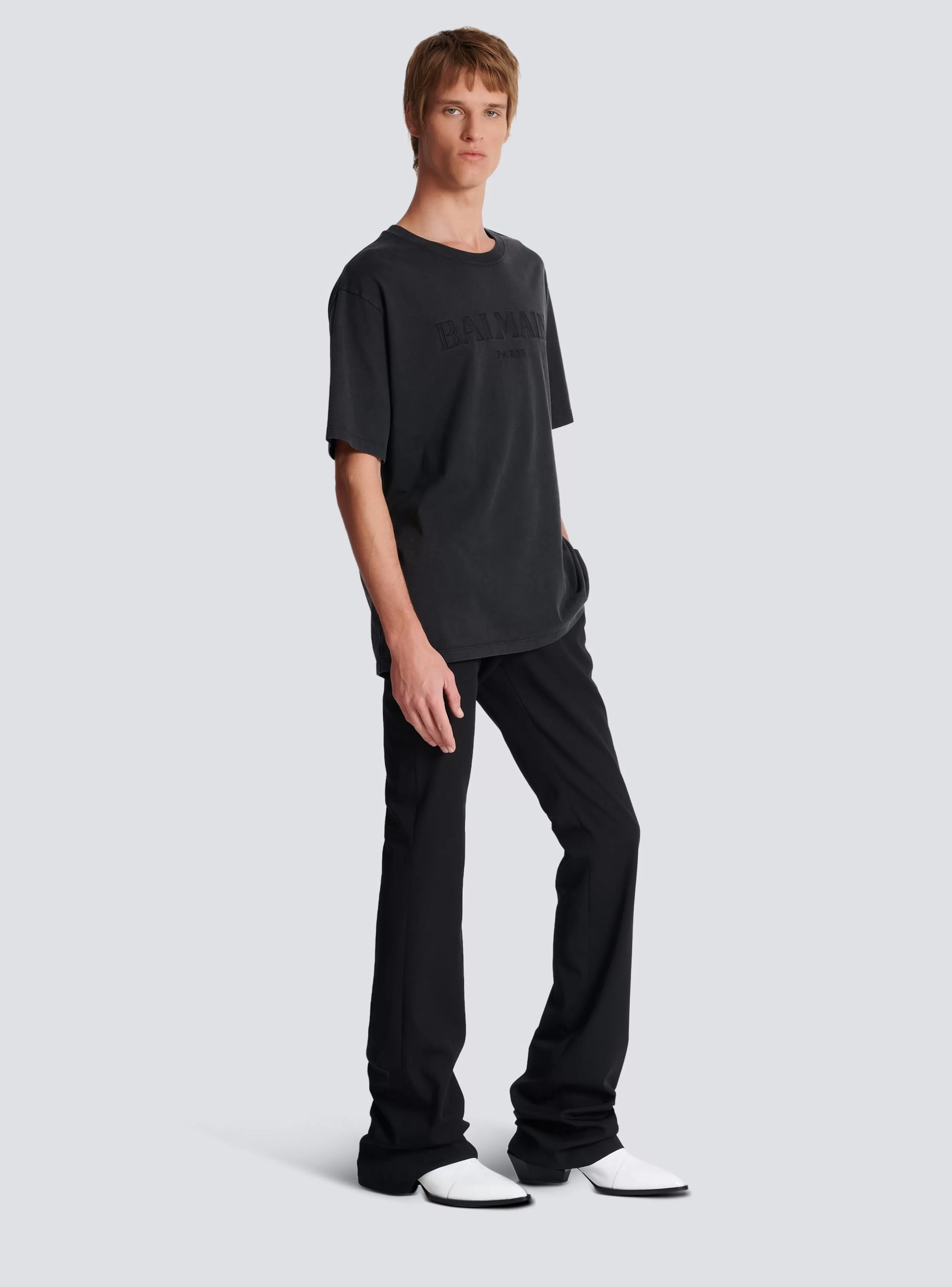 Balmain T-Shirts | Abbigliamento Sportivo-Vintage Embroidered T-shirt grey