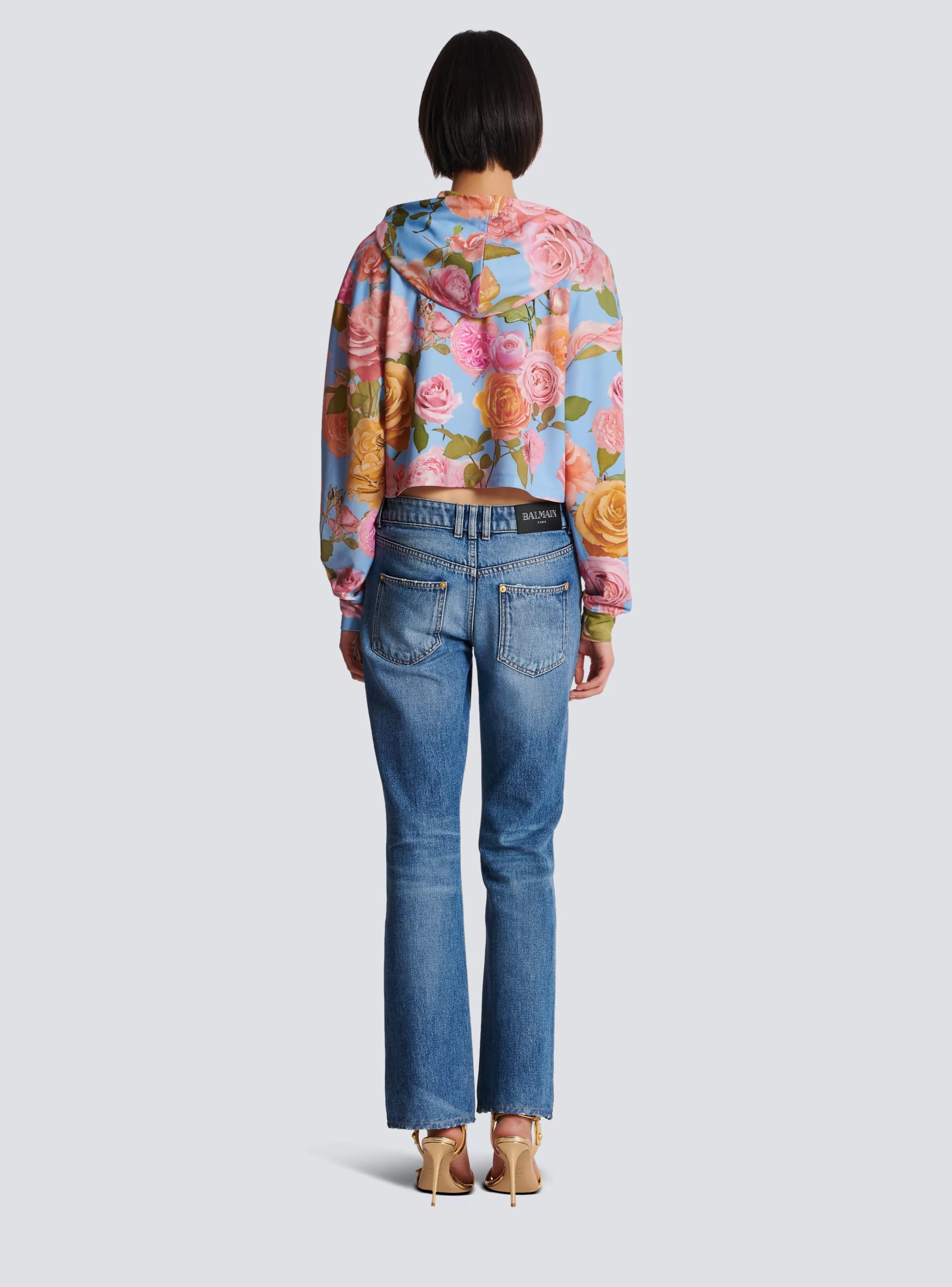 Balmain Felpe-Vintage Hoodie With Pastel Roses Print multicolor
