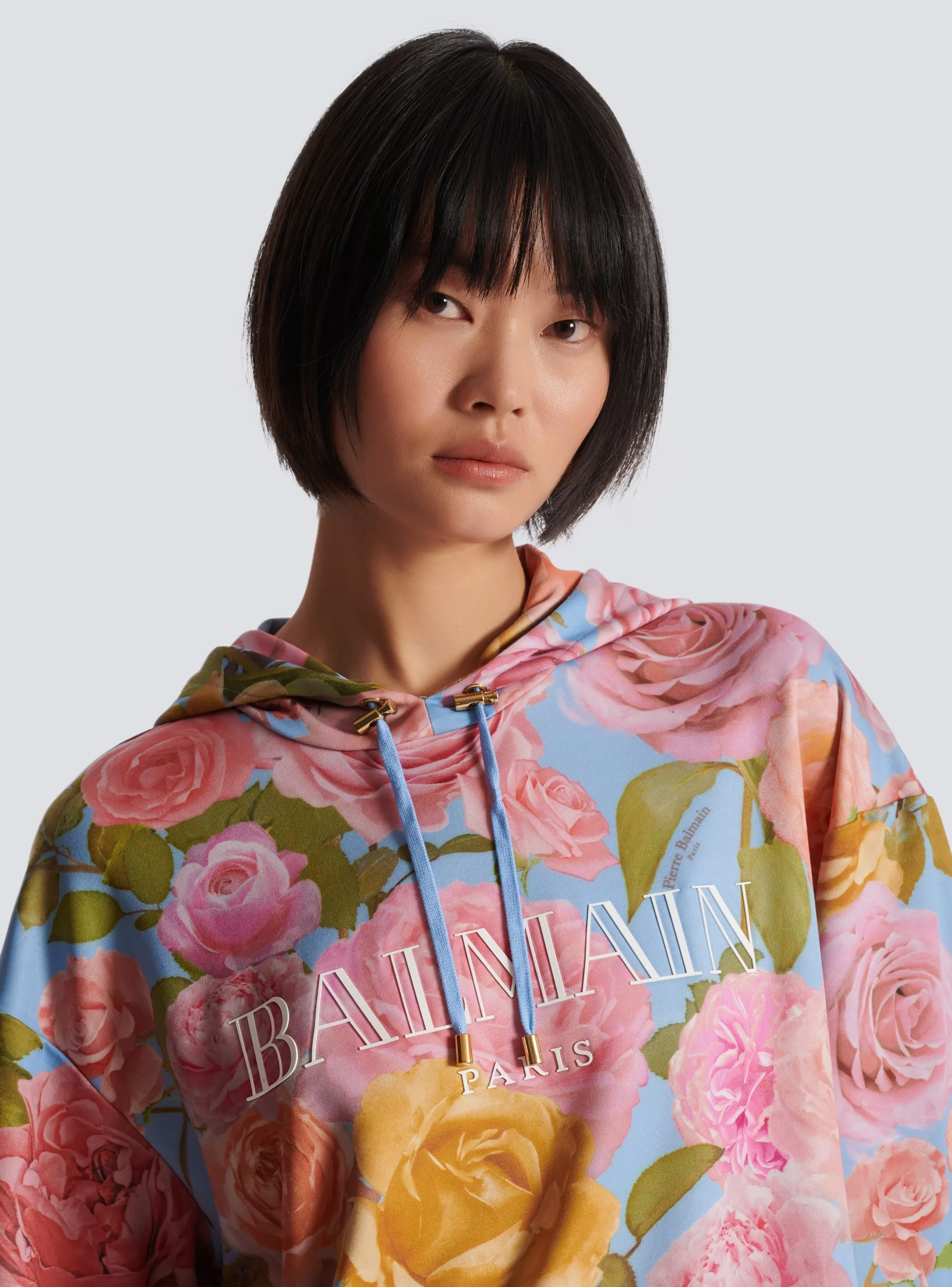 Balmain Felpe-Vintage Hoodie With Pastel Roses Print multicolor