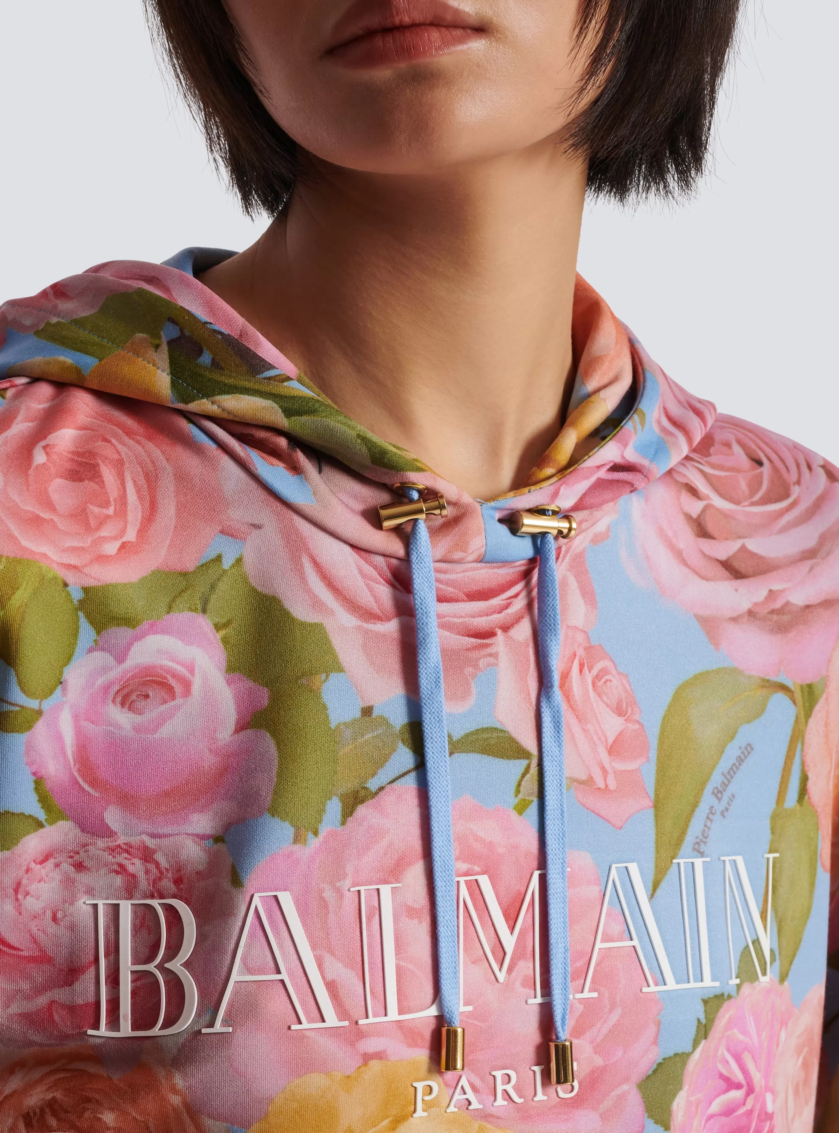Balmain Felpe-Vintage Hoodie With Pastel Roses Print multicolor