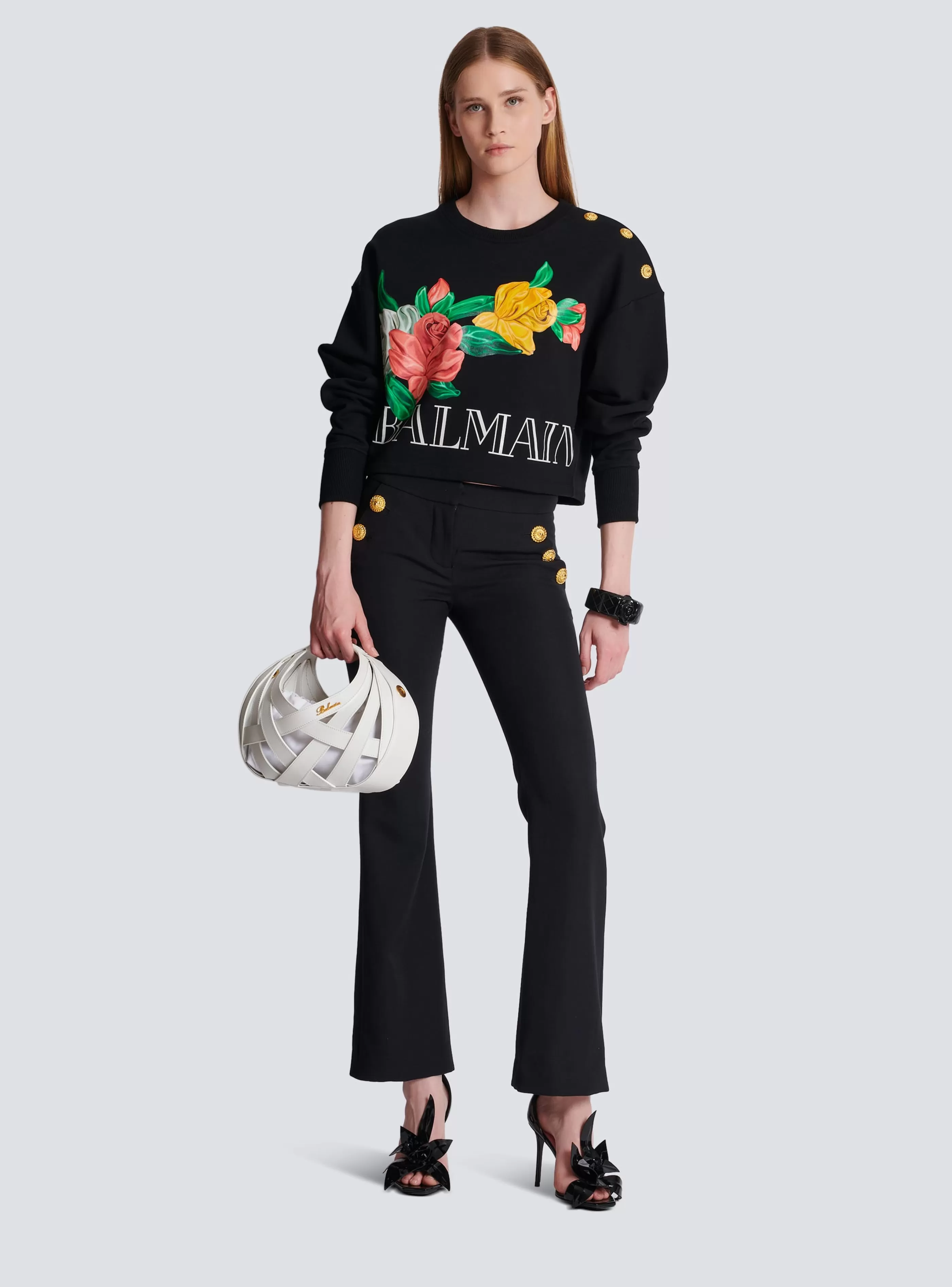 Balmain Felpe-Vintage Sweatshirt With Roses Print black