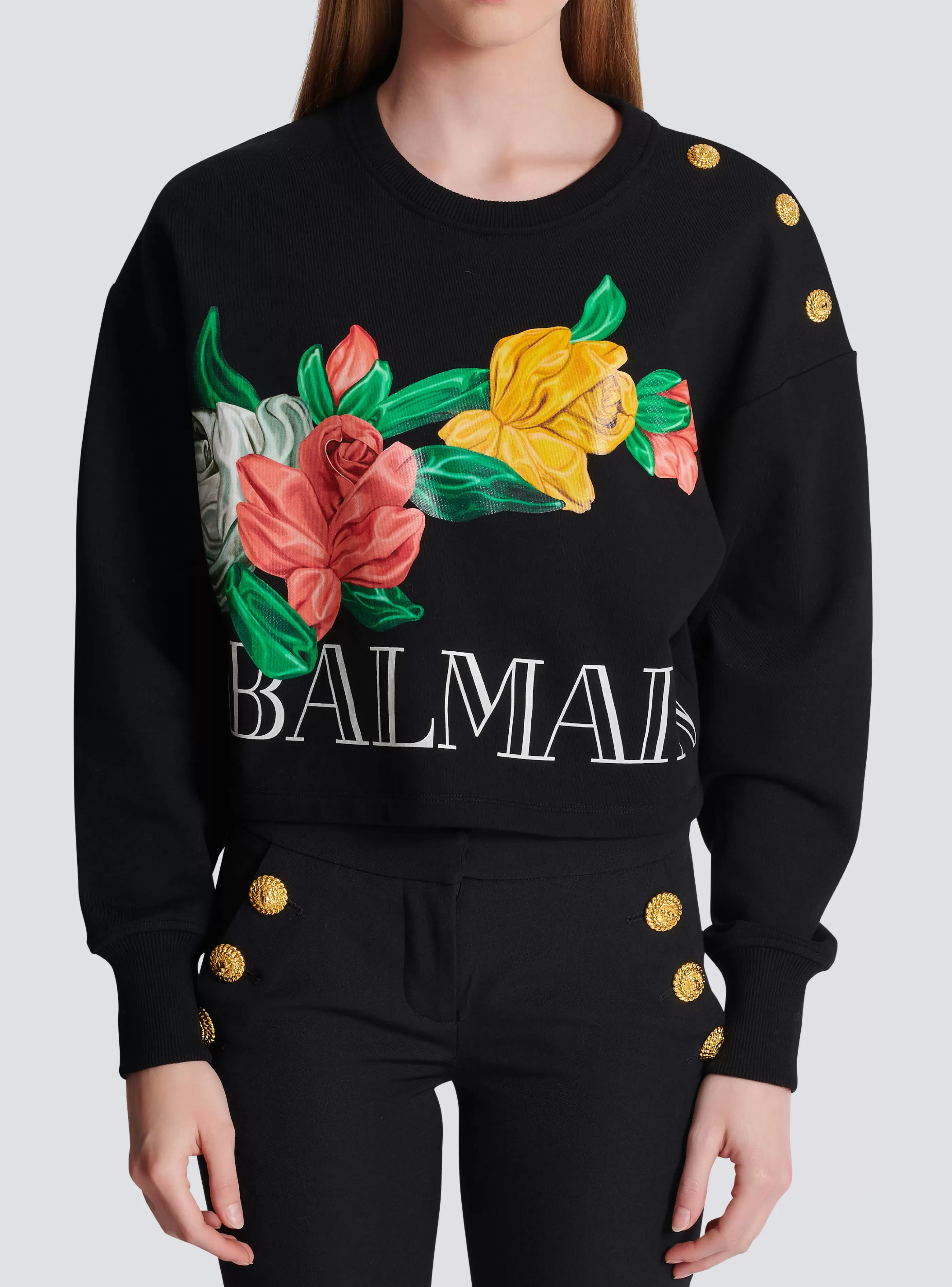 Balmain Felpe-Vintage Sweatshirt With Roses Print black