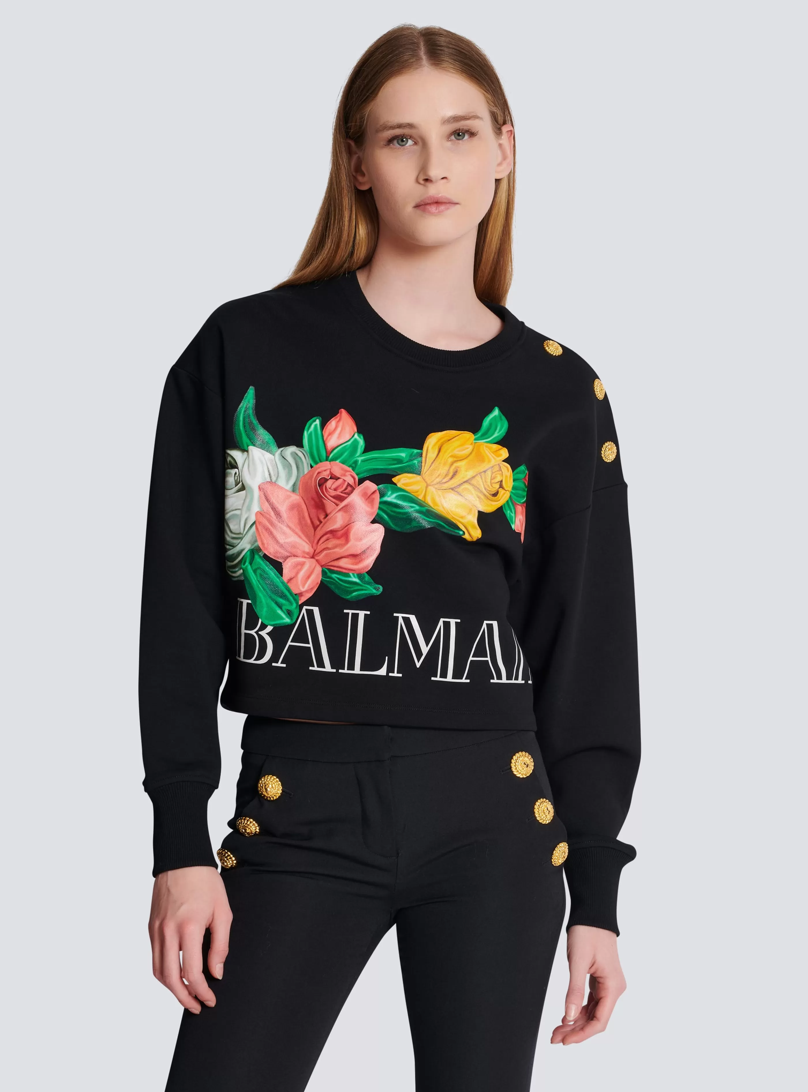 Balmain Felpe-Vintage Sweatshirt With Roses Print black