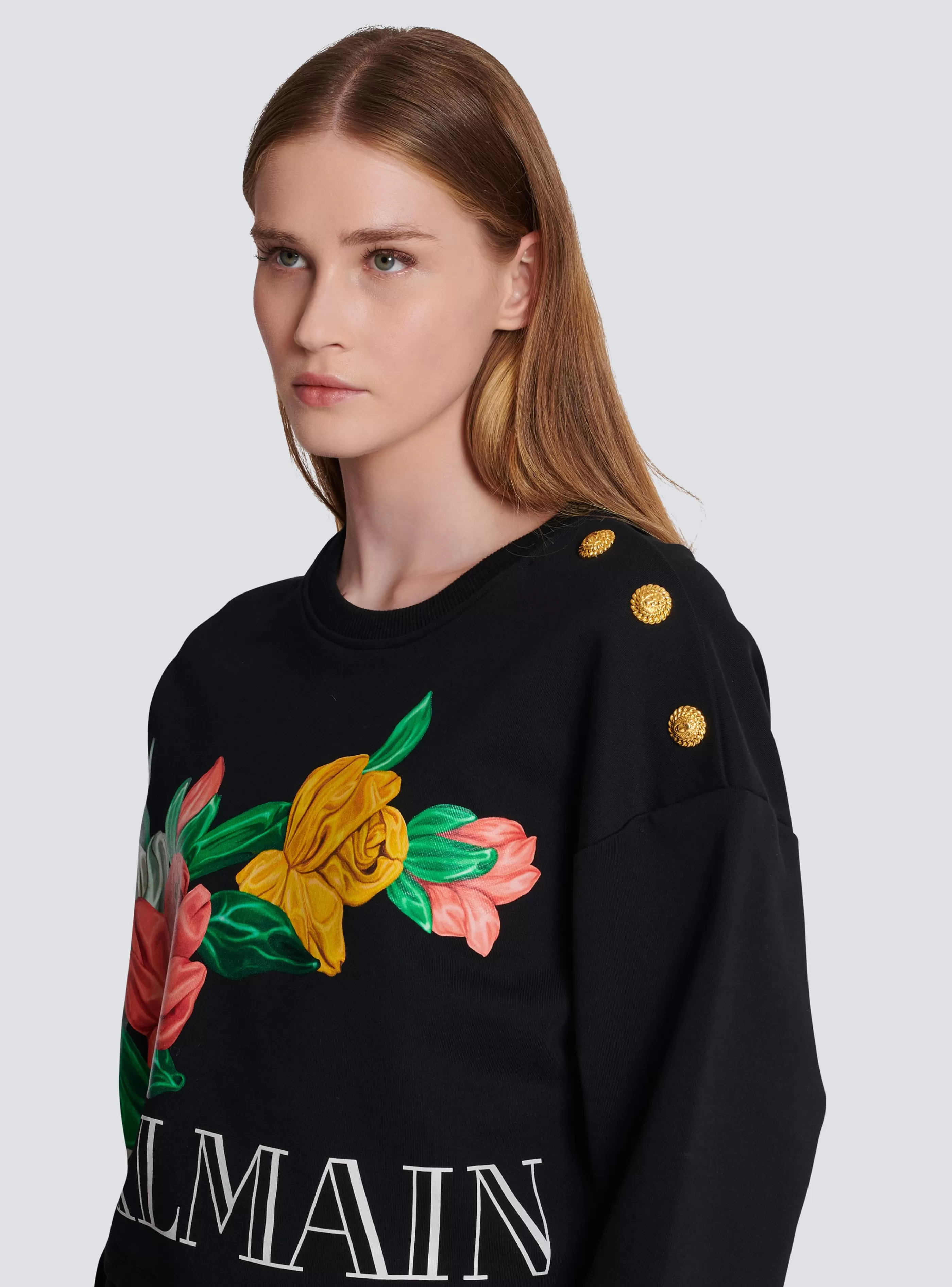 Balmain Felpe-Vintage Sweatshirt With Roses Print black