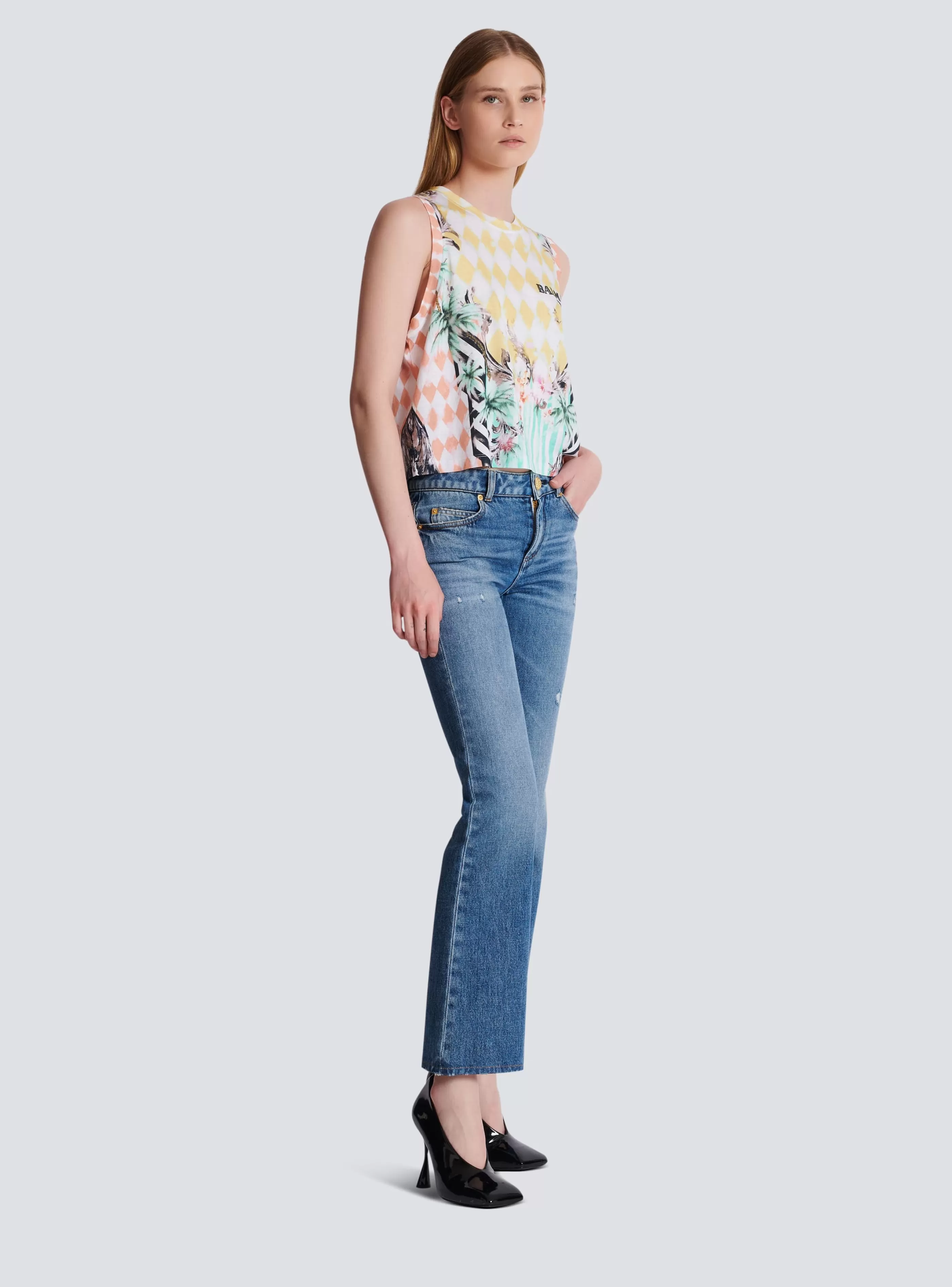 Balmain T-Shirt-Vintage Tank Top With Baroque Print multicolor