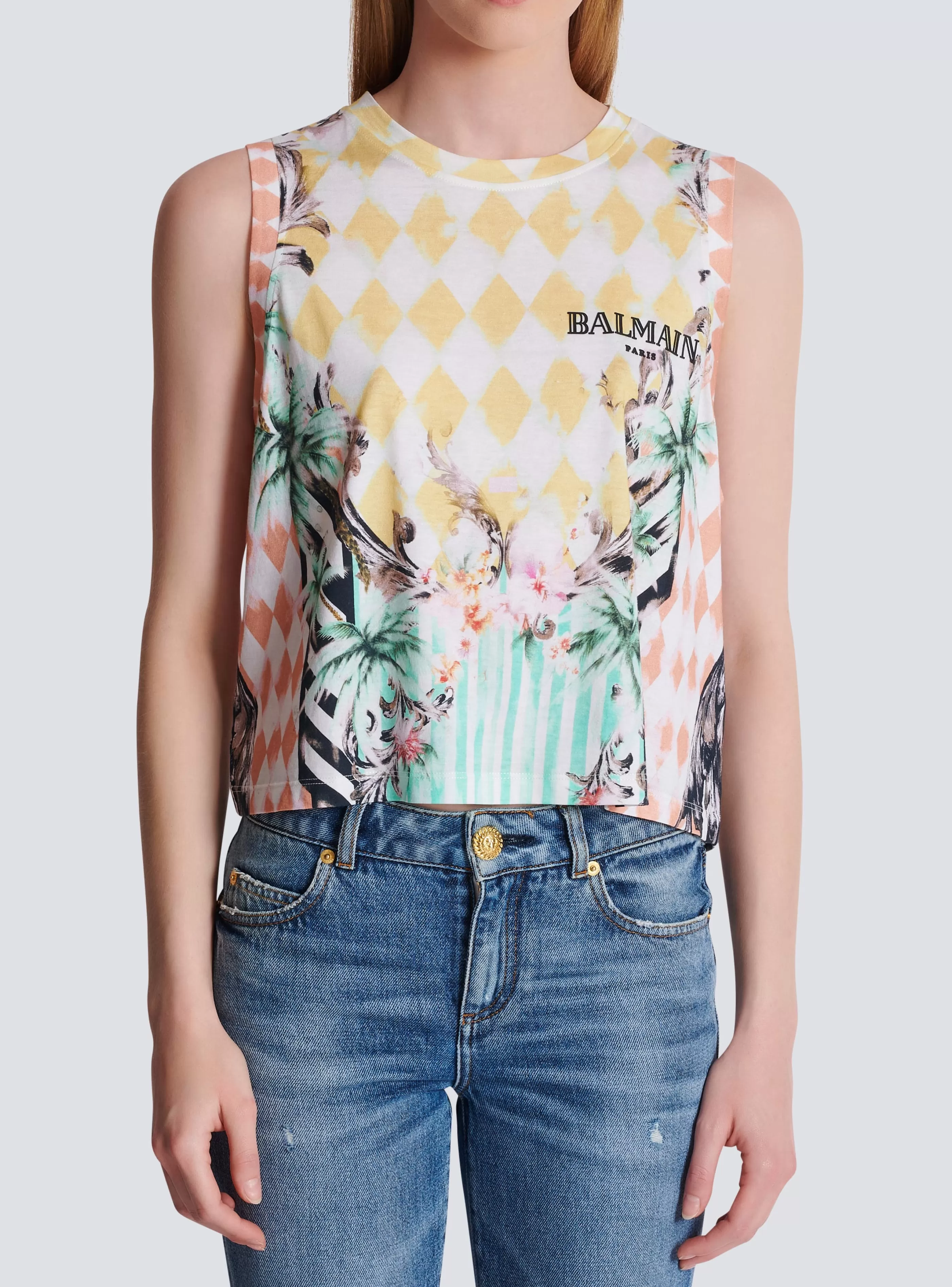 Balmain T-Shirt-Vintage Tank Top With Baroque Print multicolor