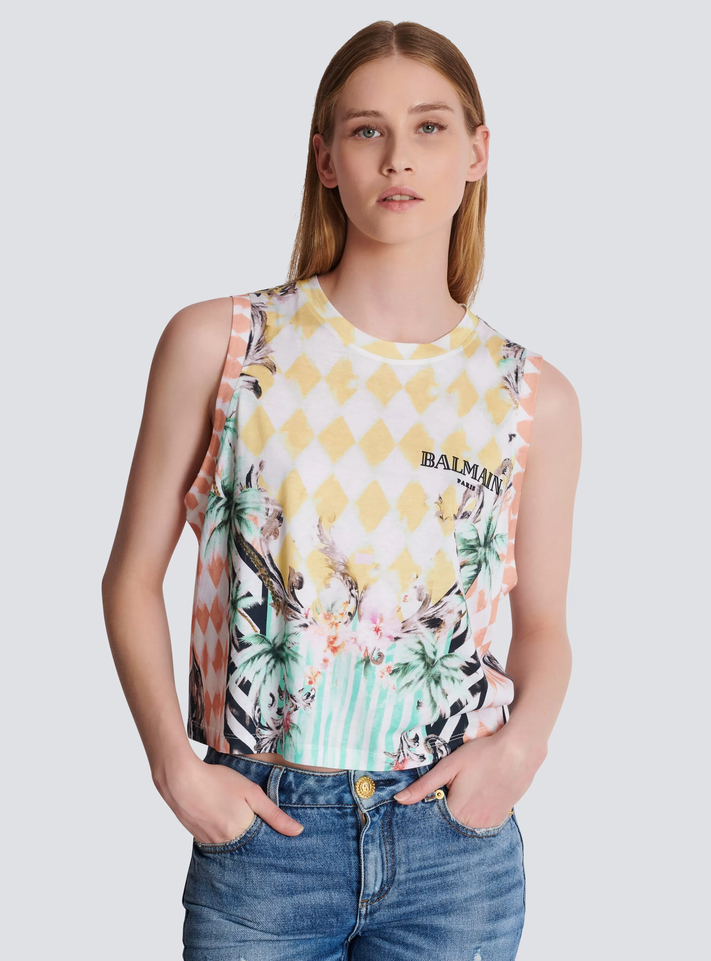 Balmain T-Shirt-Vintage Tank Top With Baroque Print multicolor
