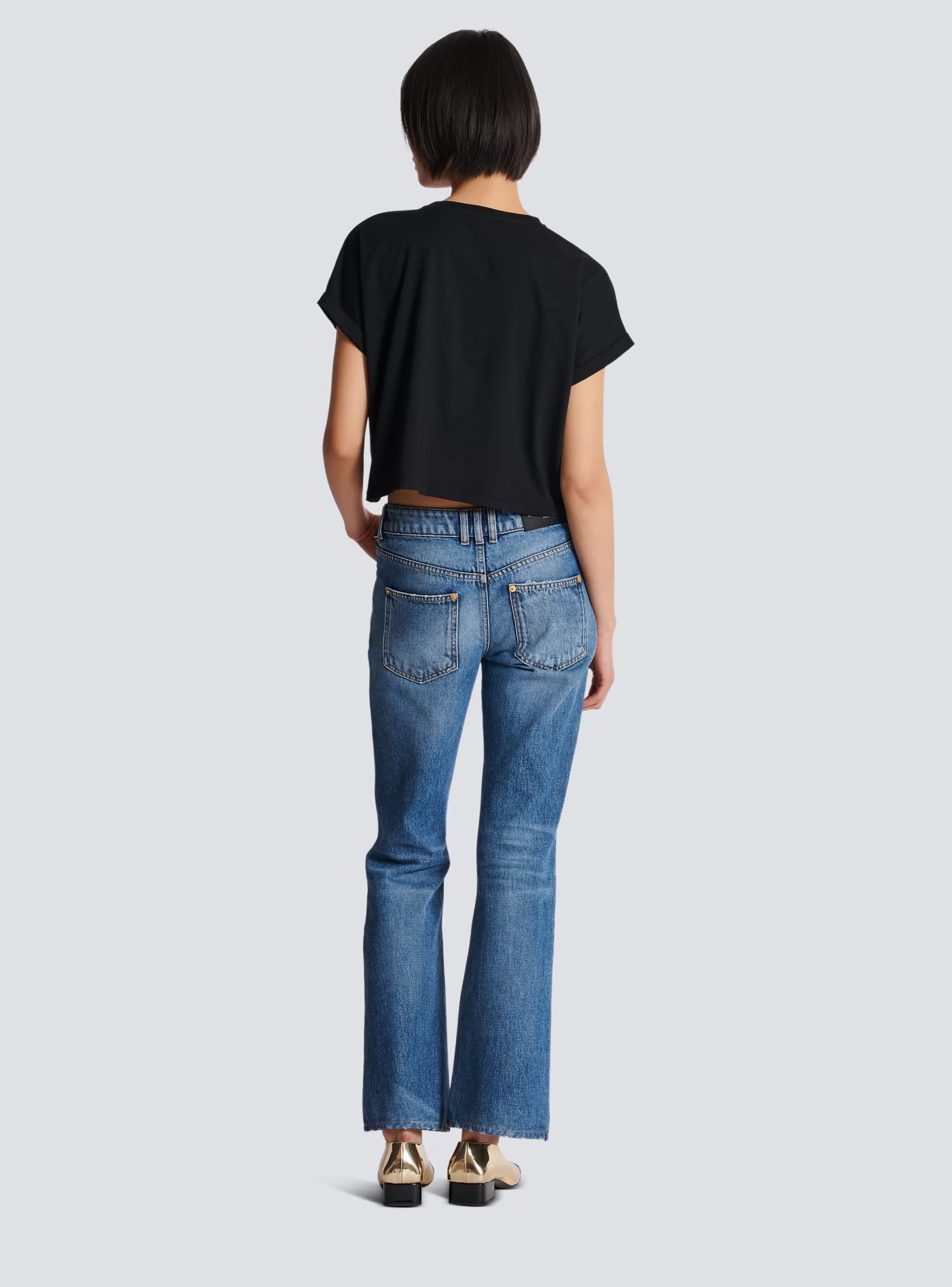 Balmain T-Shirt-Vintage T-shirt With Roses Print black