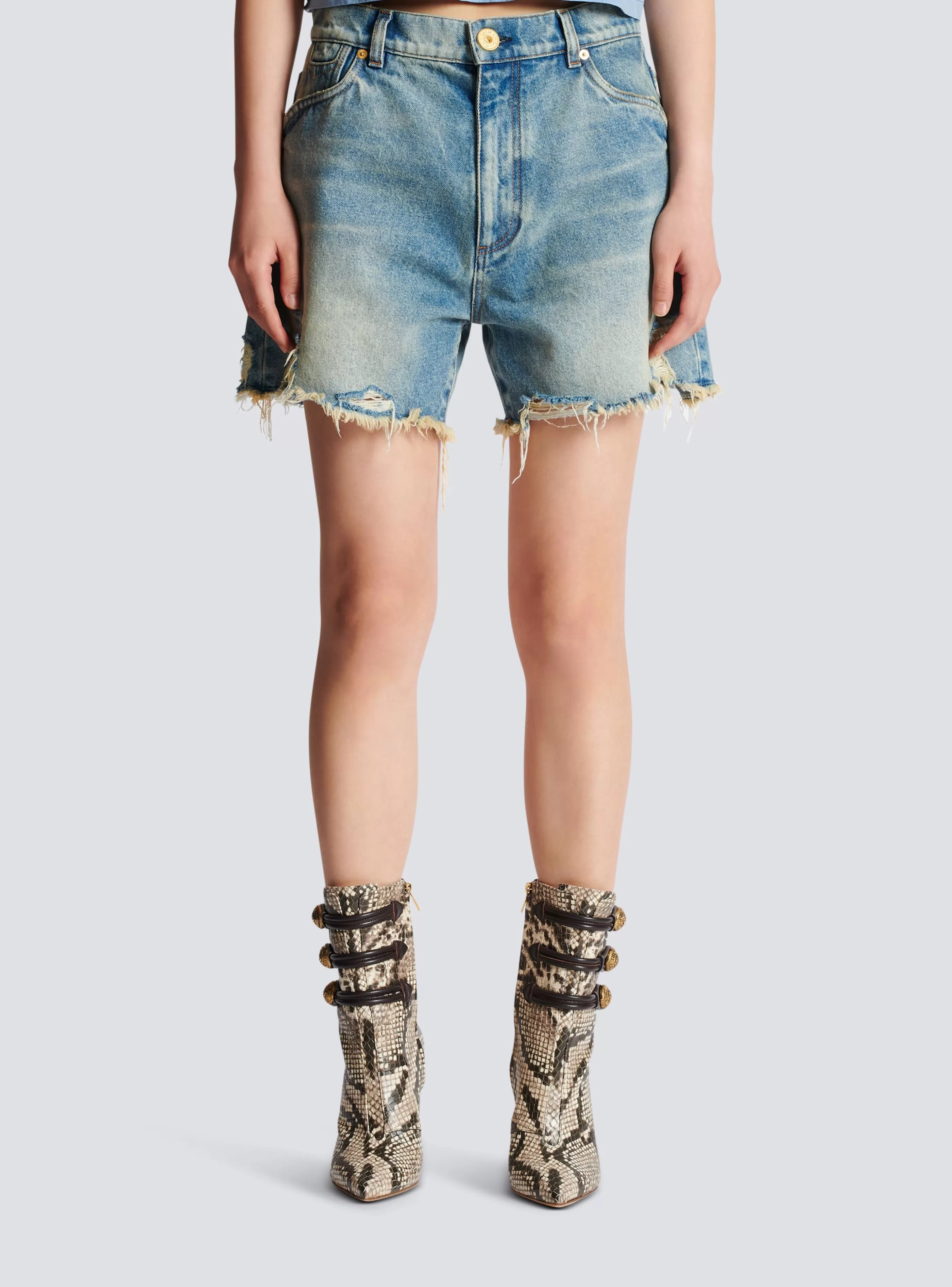 Balmain Denim-Vintage Denim Shorts blue