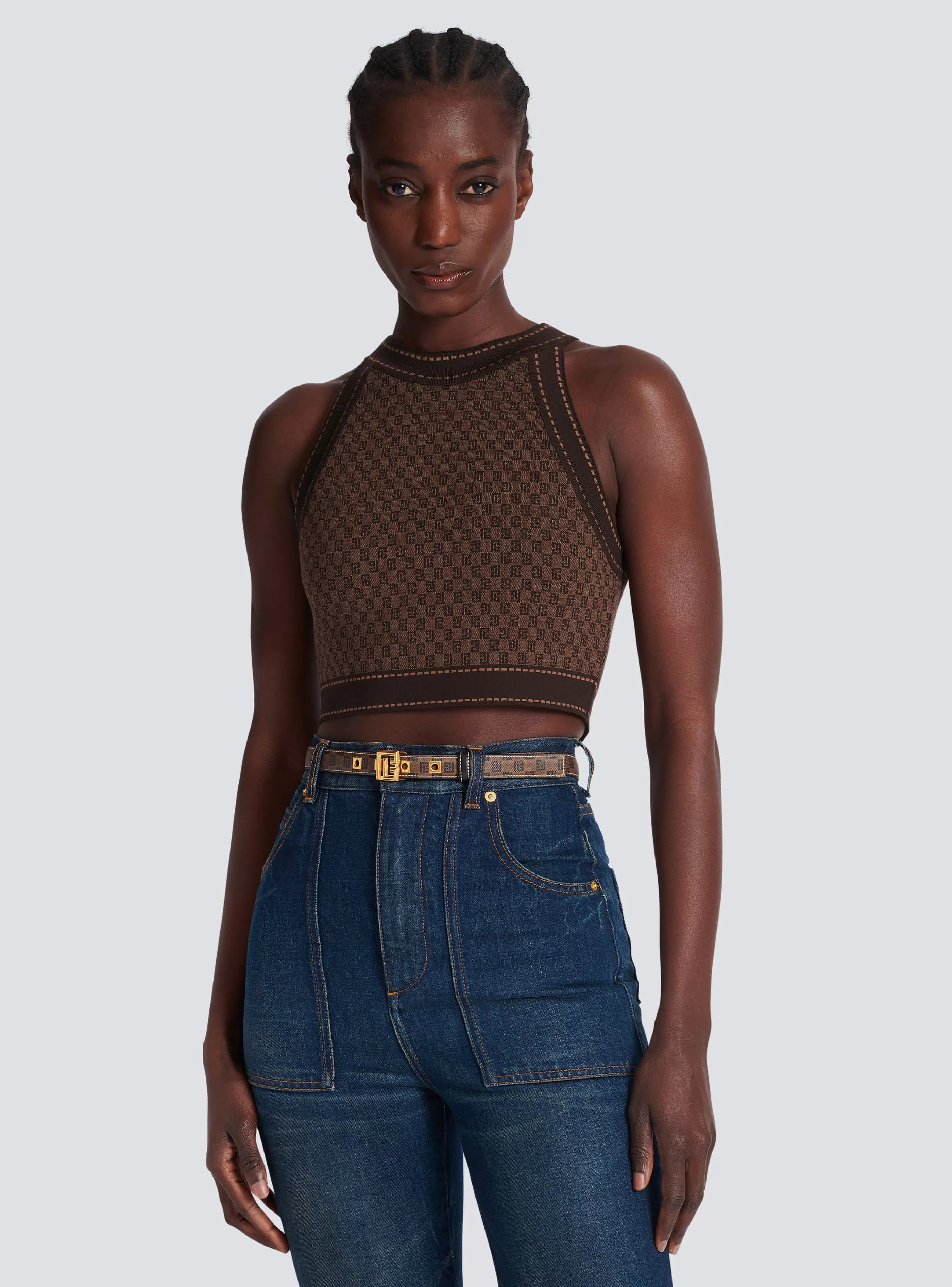 Balmain Cinture-Waxed Monogram Canvas P-Belt brown
