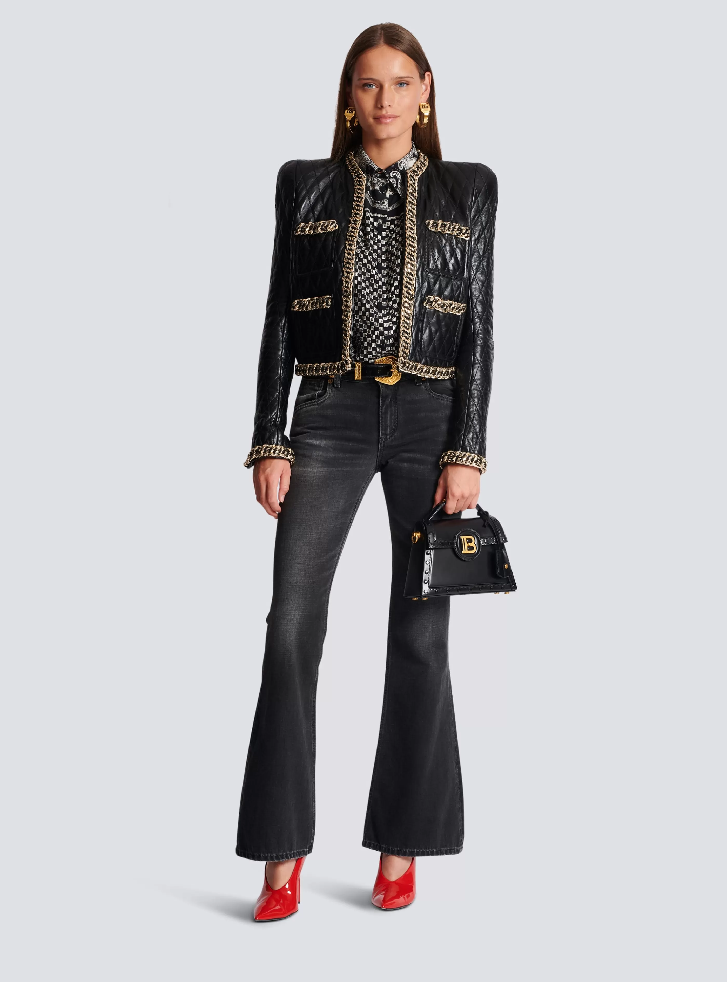 Balmain Denim-Western Bootcut Denim Jeans black
