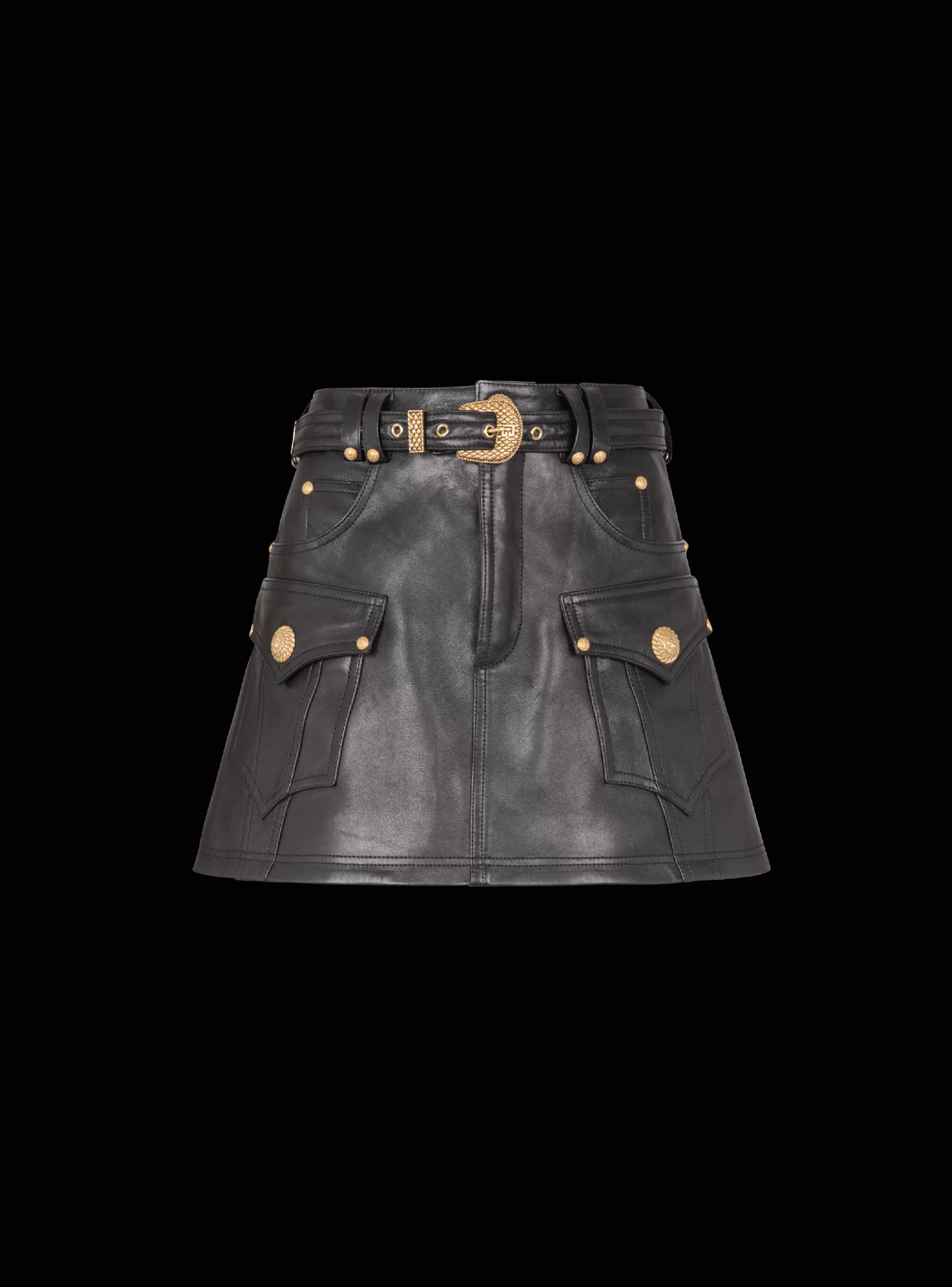 Balmain Gonne-Western Leather A-line Skirt black