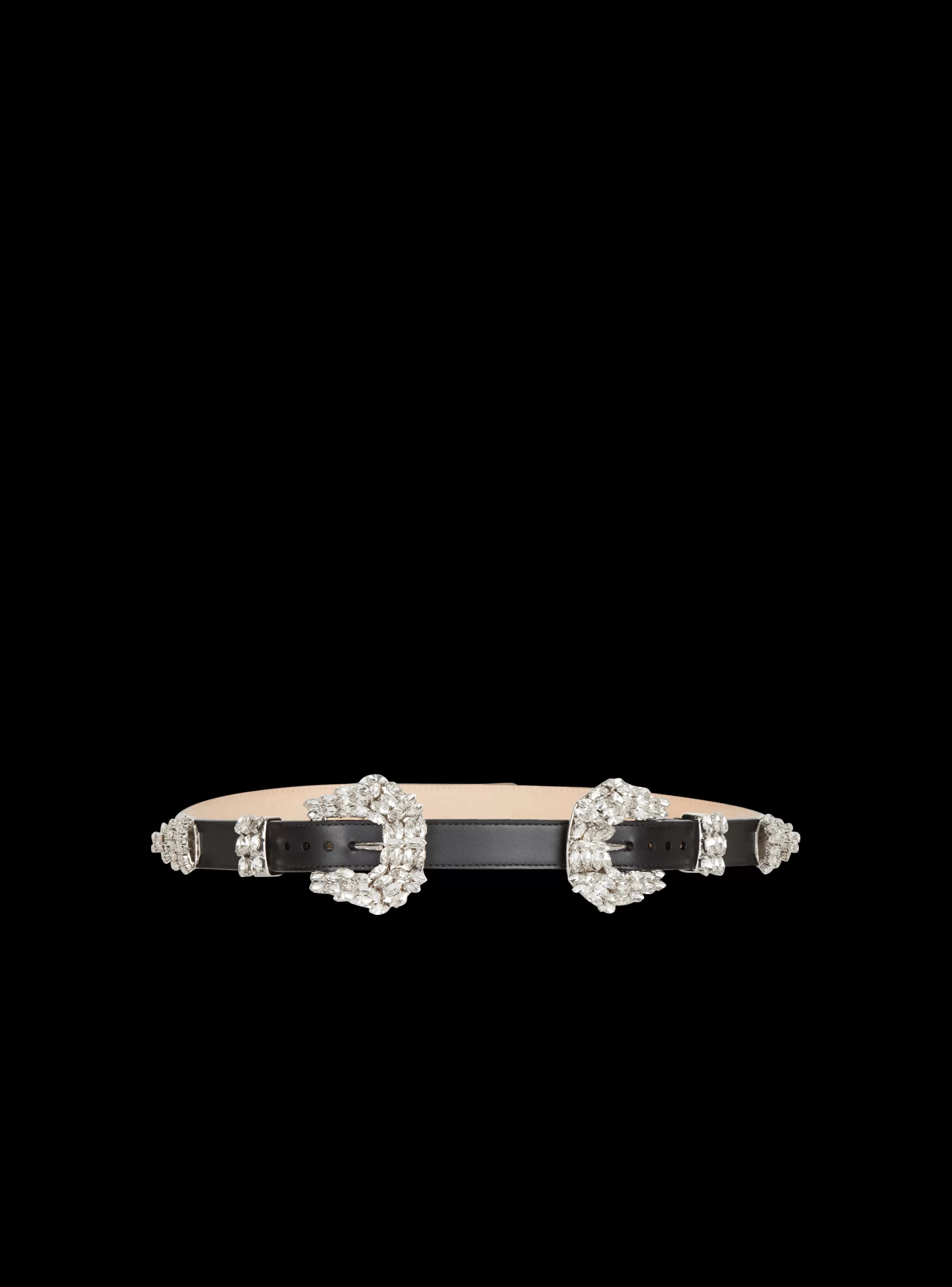 Balmain Cinture-Western Leather And Crystal Belt black