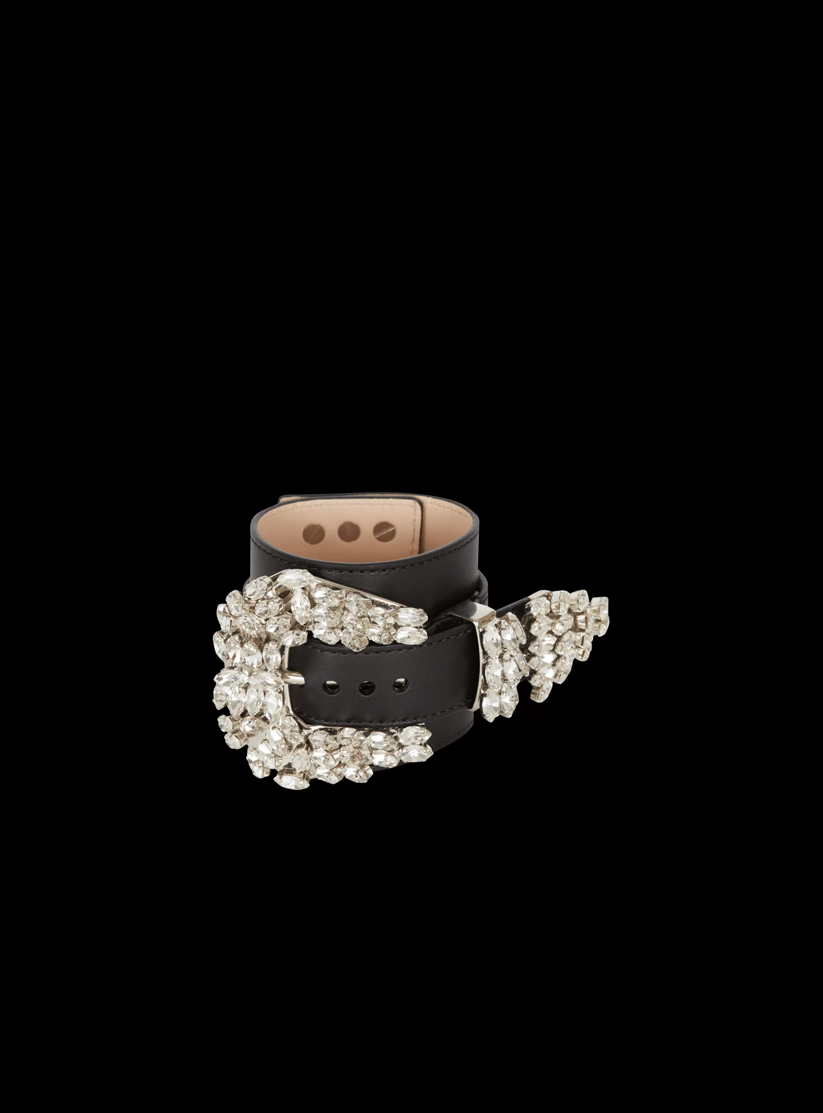 Balmain Gioielli Moda-Western Leather And Crystal Bracelet black