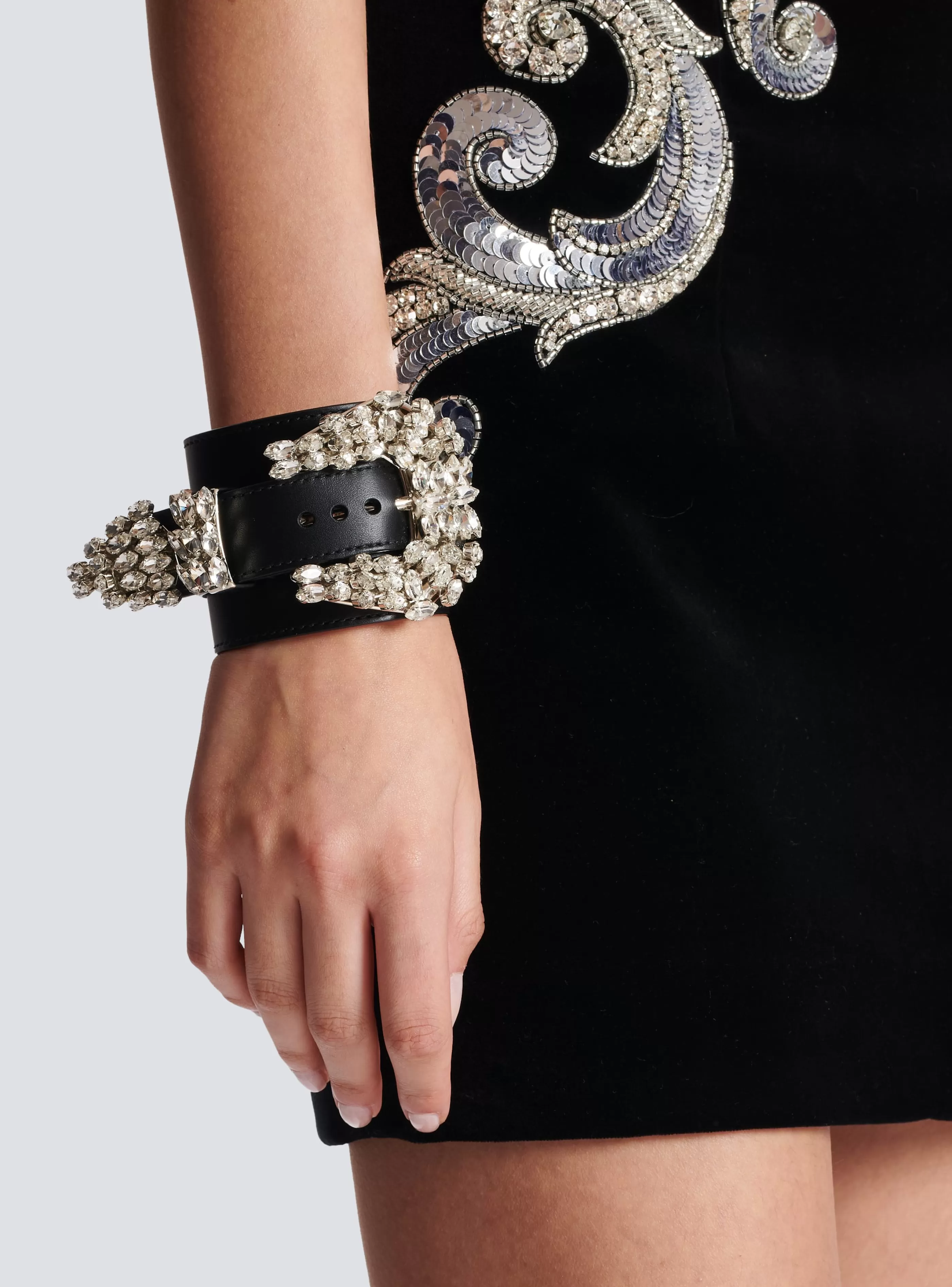Balmain Gioielli Moda-Western Leather And Crystal Bracelet black