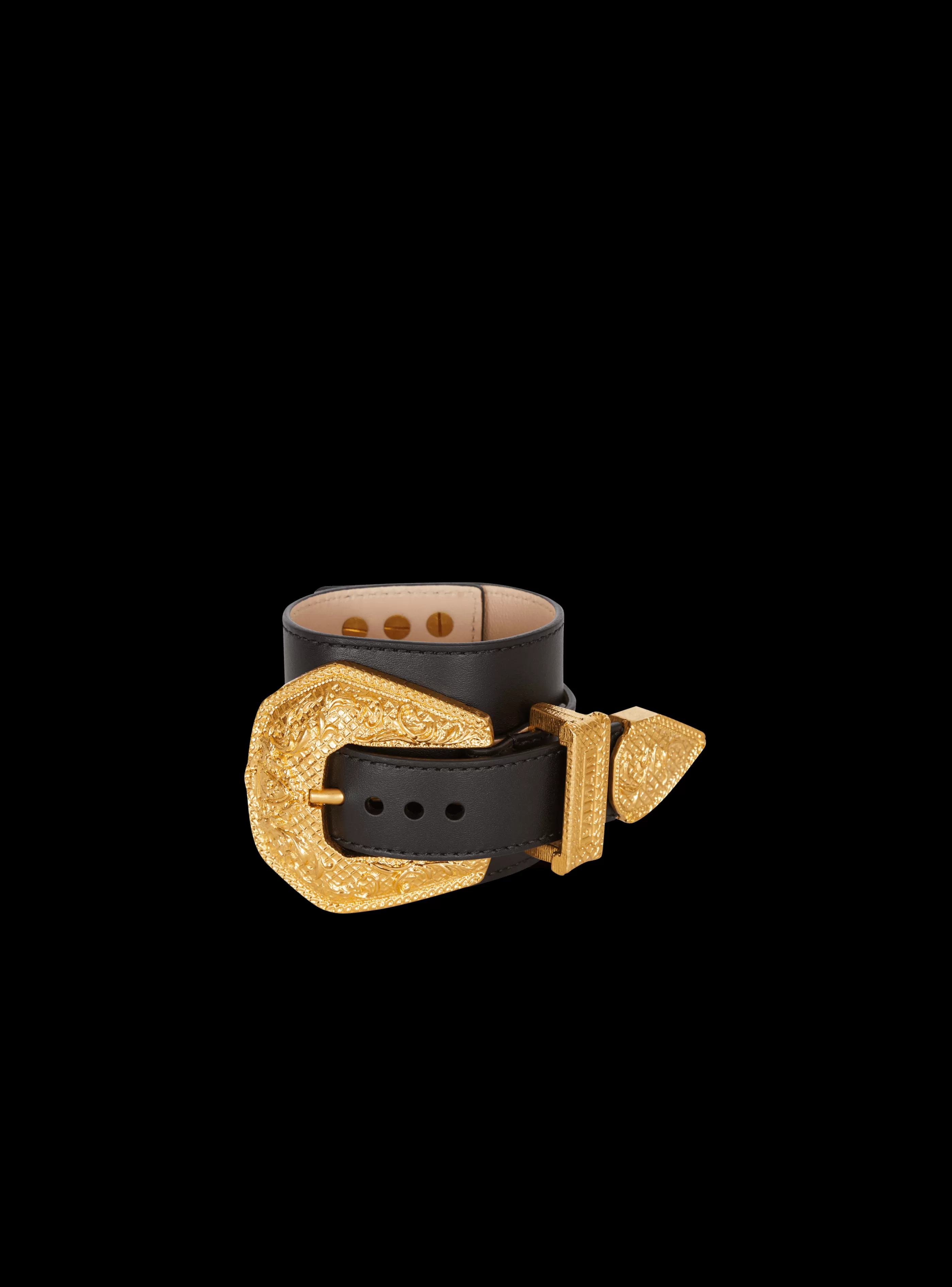 Balmain Gioielli Moda | Gioielli Moda-Western Leather And Golden Metal Bracelet black
