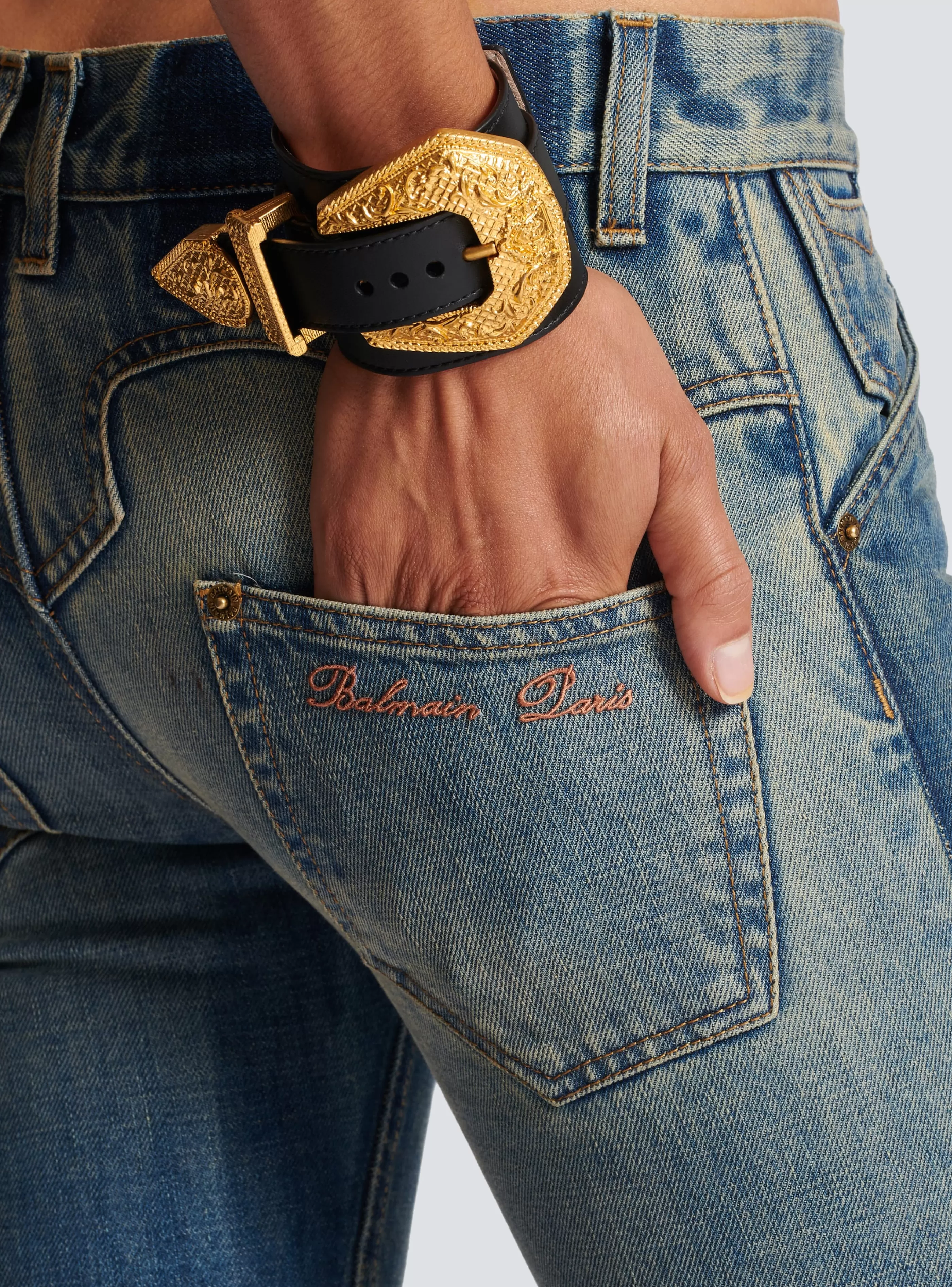 Balmain Gioielli Moda | Gioielli Moda-Western Leather And Golden Metal Bracelet black
