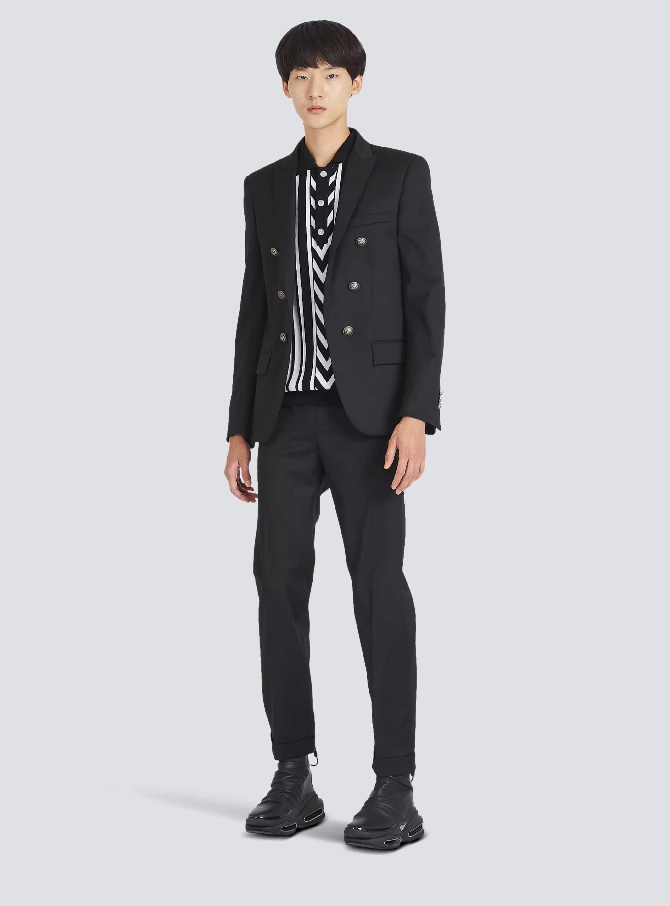 Balmain Giacche E Blazers-Wool Blazer With Double-breasted Silver-tone Buttoned Fastening black