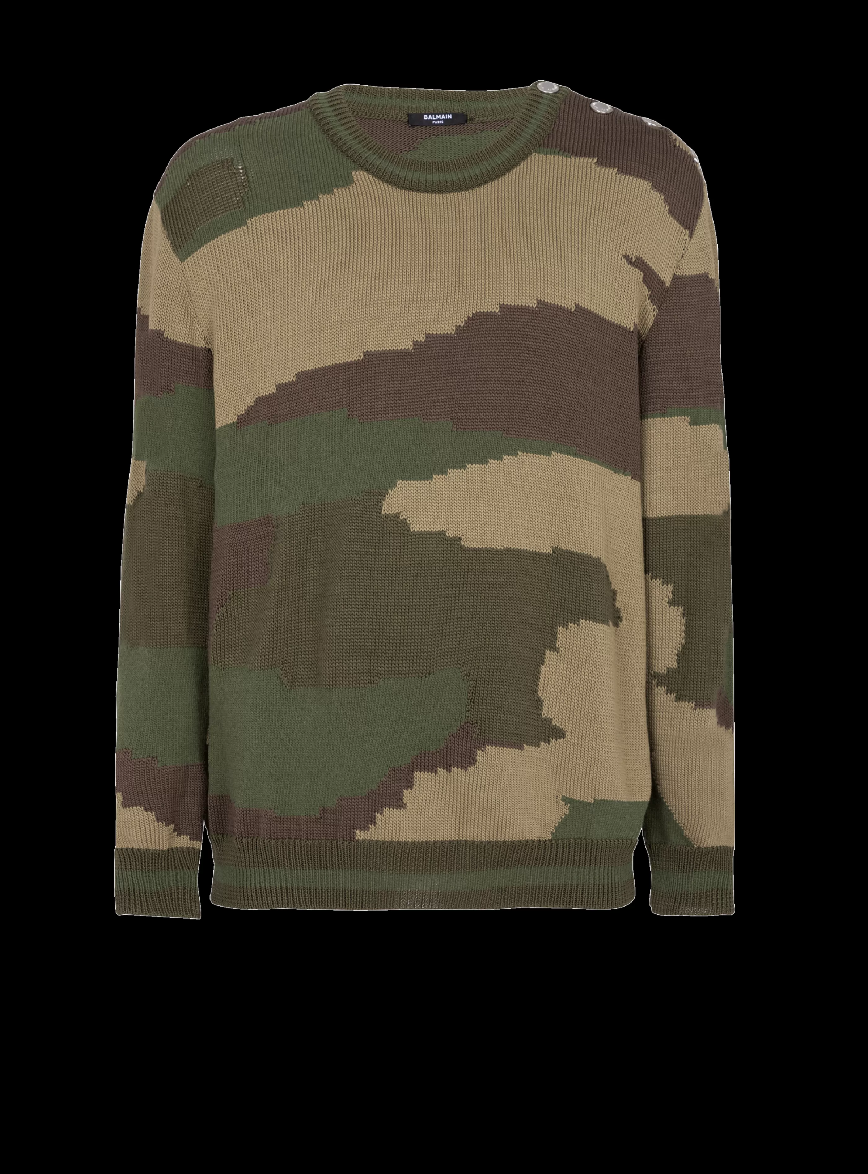 Balmain Maglieria-Wool Camouflage Jumper khaki
