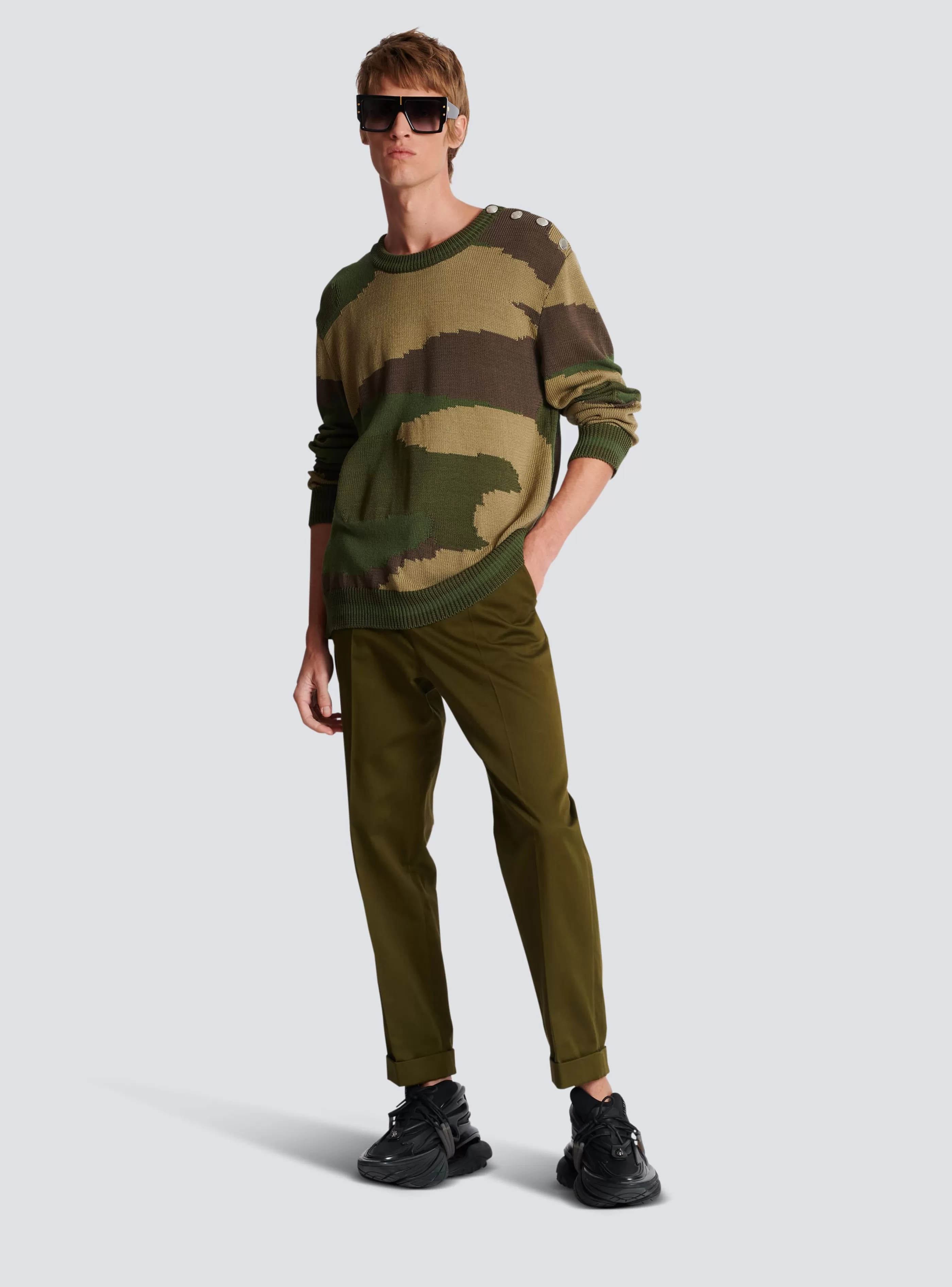Balmain Maglieria-Wool Camouflage Jumper khaki