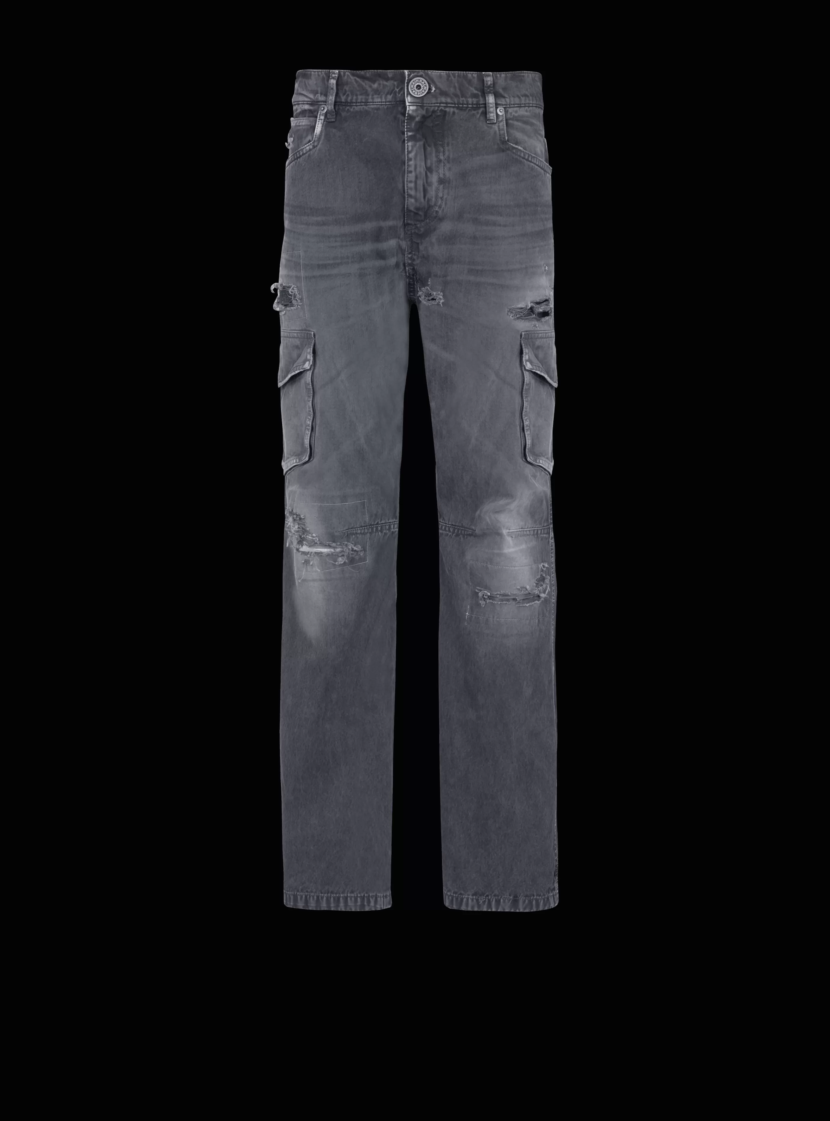 Balmain Denim-Worn-effect Cargo Trousers black