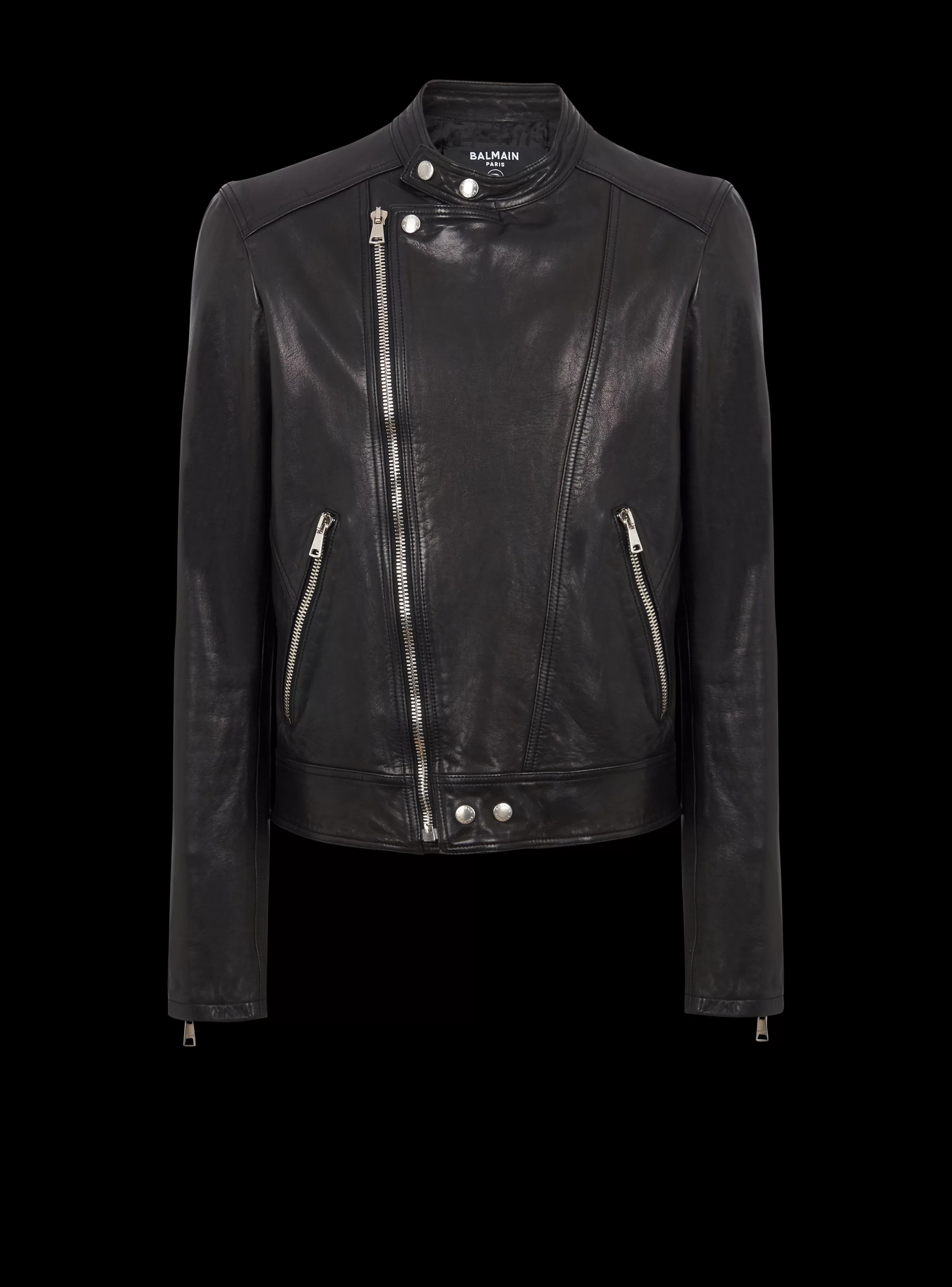 Balmain Capispalla-Zipped Leather Biker Jacket black