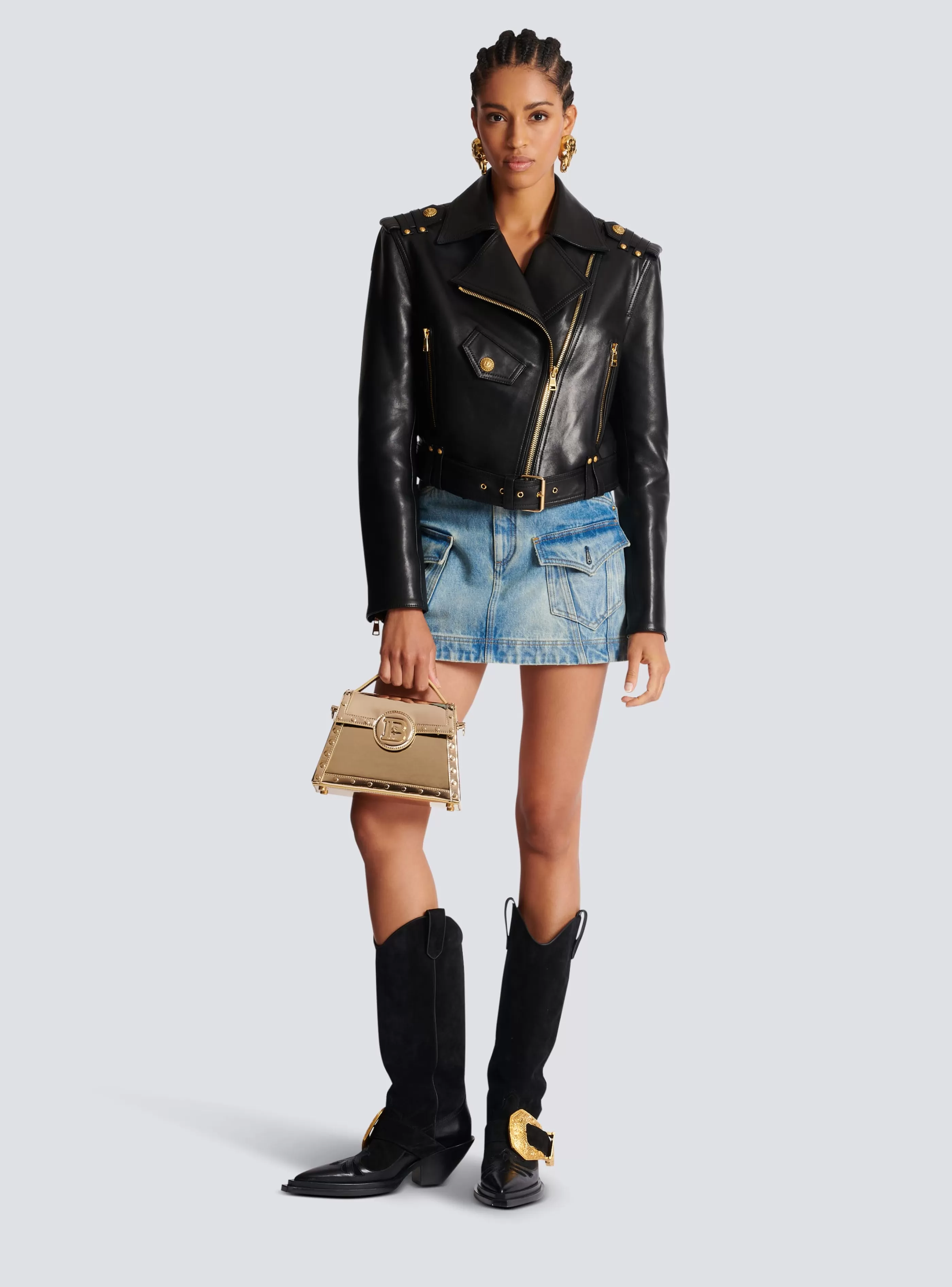 Balmain Capispalla-Zipped Leather Biker Jacket black